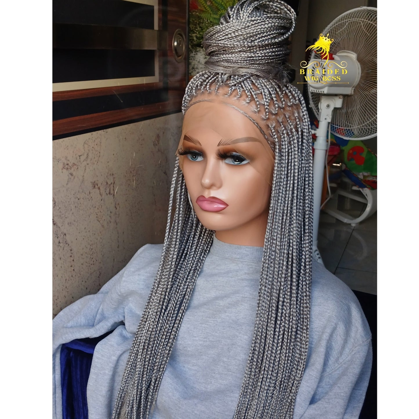 Knotless Braid Wig On Full Lace Wig Salt and Pepper Color Knotless Box Braid Braided Wig For Black Women Glueless Braid Wig braided Lace Wig