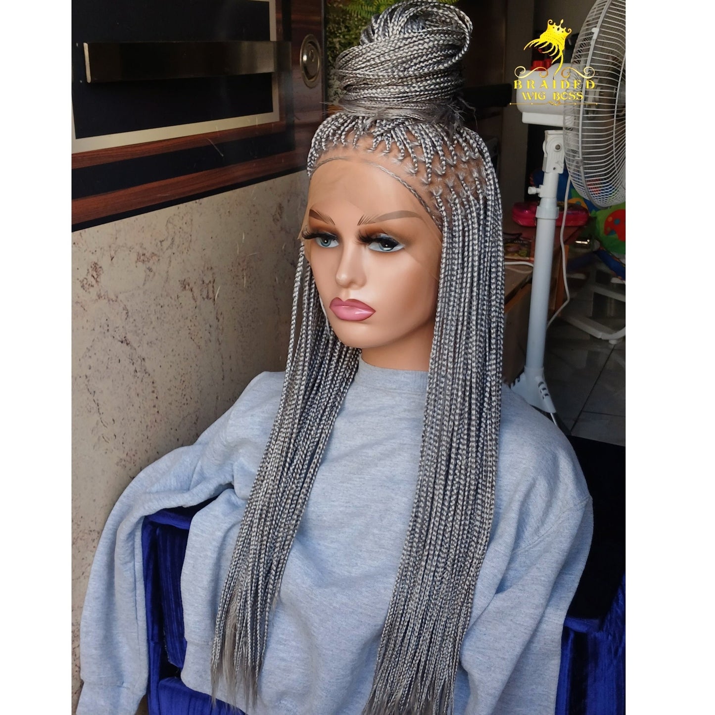 Knotless Braid Wig On Full Lace Wig Salt and Pepper Color Knotless Box Braid Braided Wig For Black Women Glueless Braid Wig braided Lace Wig