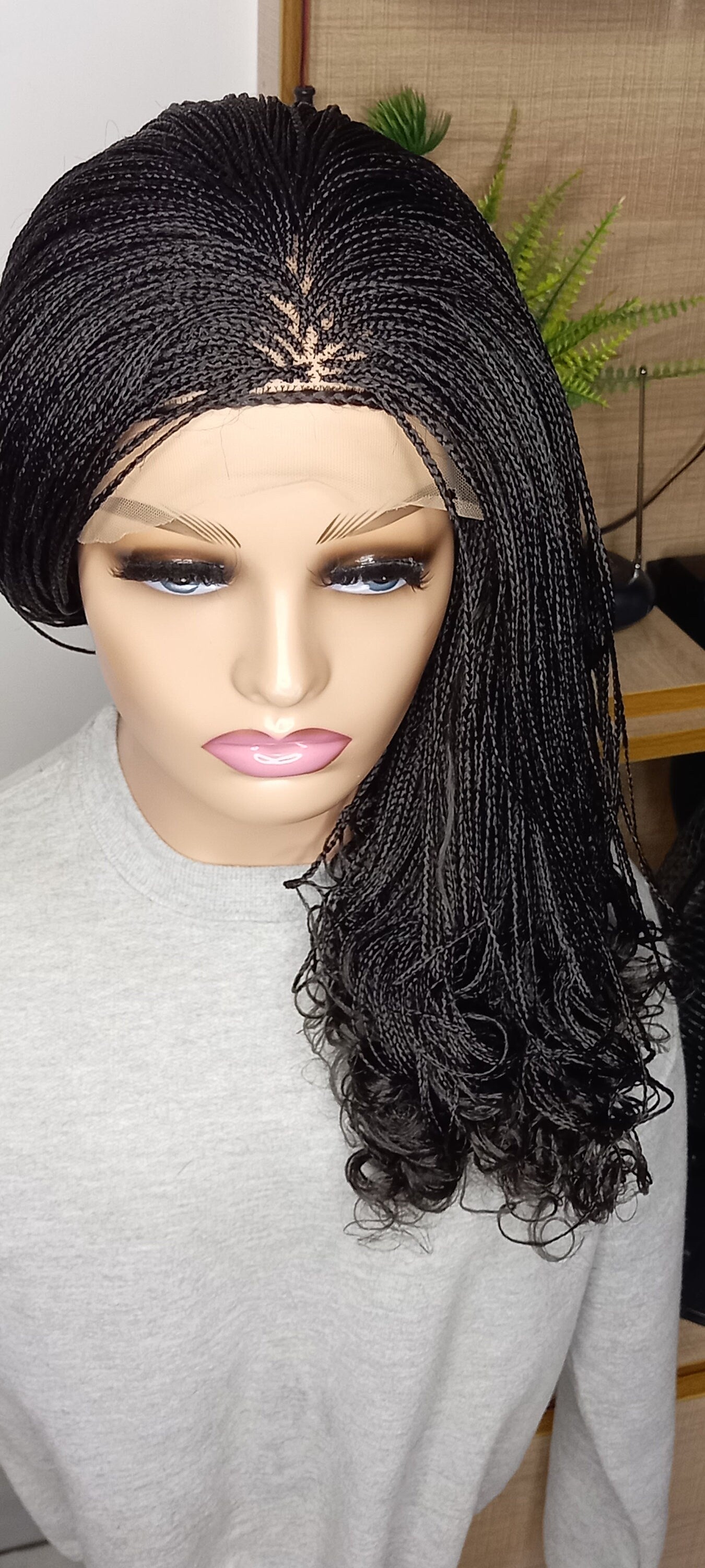 Curly Micro Braided Wig on 13*6 Frontal & Full Lace Wig Custom Made Braided Wigs For Black Women Short Glueless Braid Wig Handmade Wig