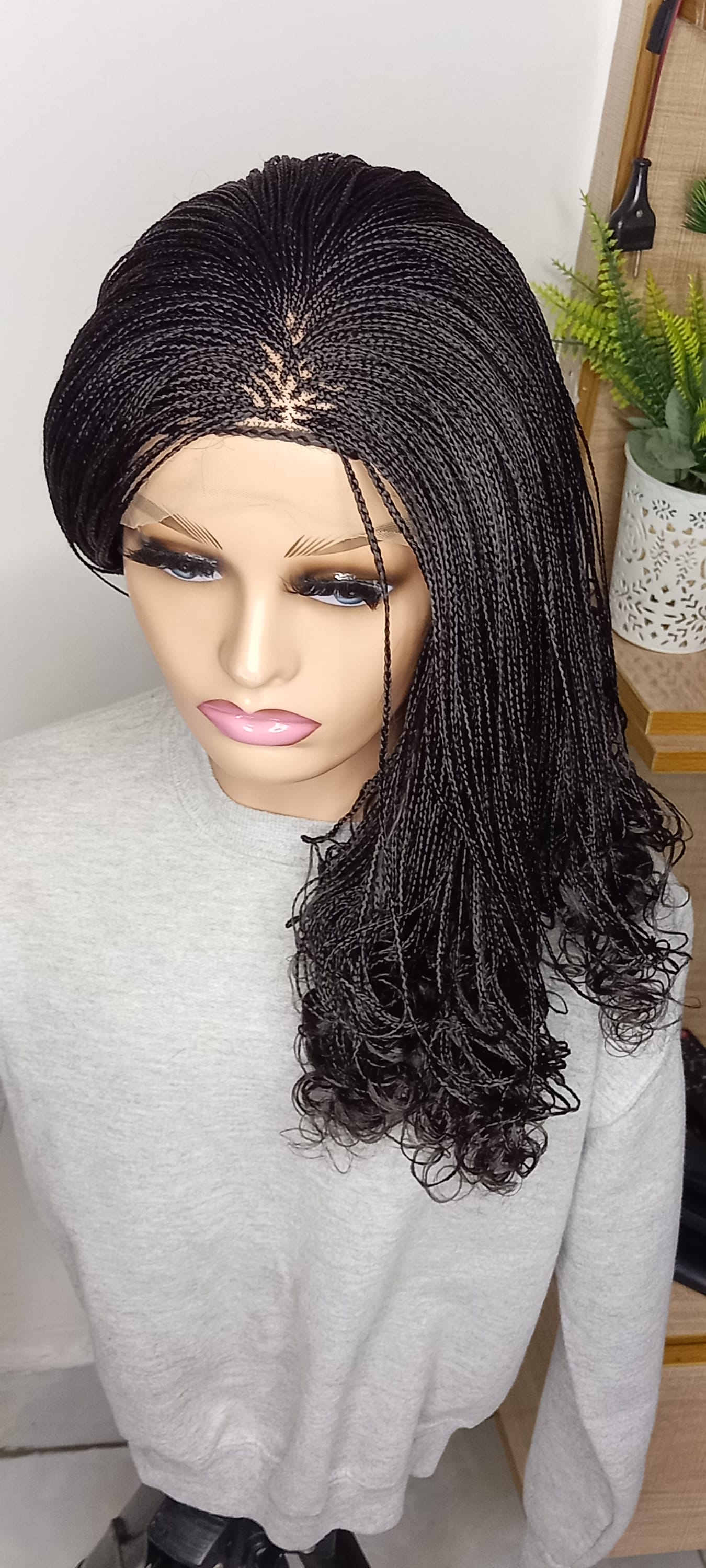 Curly Micro Braided Wig on 13*6 Frontal & Full Lace Wig Custom Made Braided Wigs For Black Women Short Glueless Braid Wig Handmade Wig