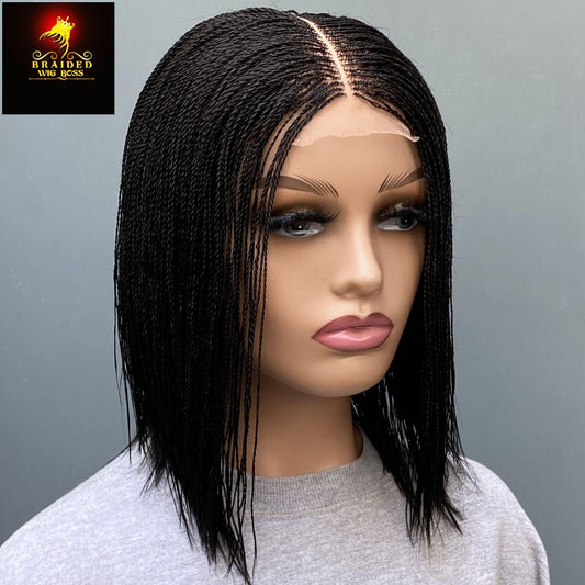 Short micro twist wig on 2*6 lace Centre-part braided wig braided lace front wigs 8-10" braid wig braided lace wigs Micro Braid Braided Wigs