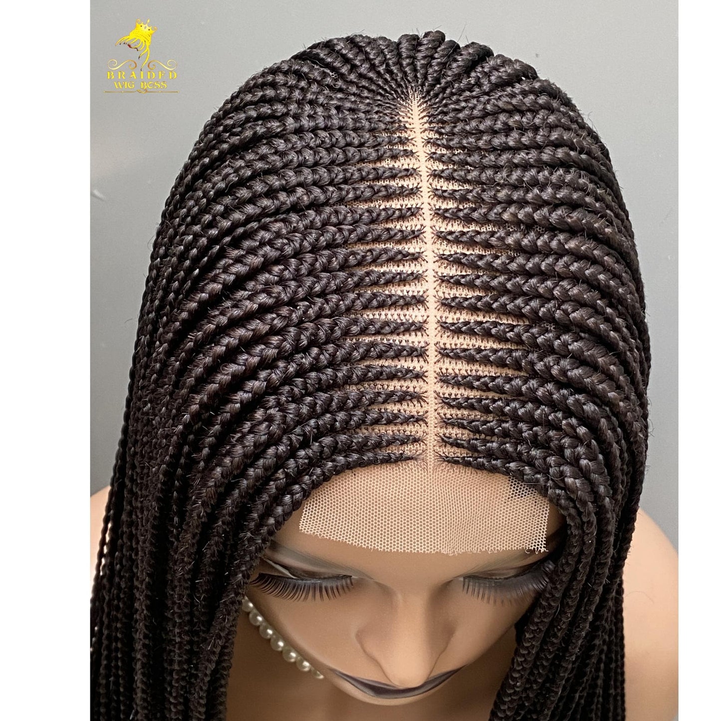 Kim K 2 by 6 Cornrow Lace Front Wig Handmade Box Braid Wig for Black Women - Knotless Braids, Faux Locs, Dreadlocks, and Micro Braids Wigs