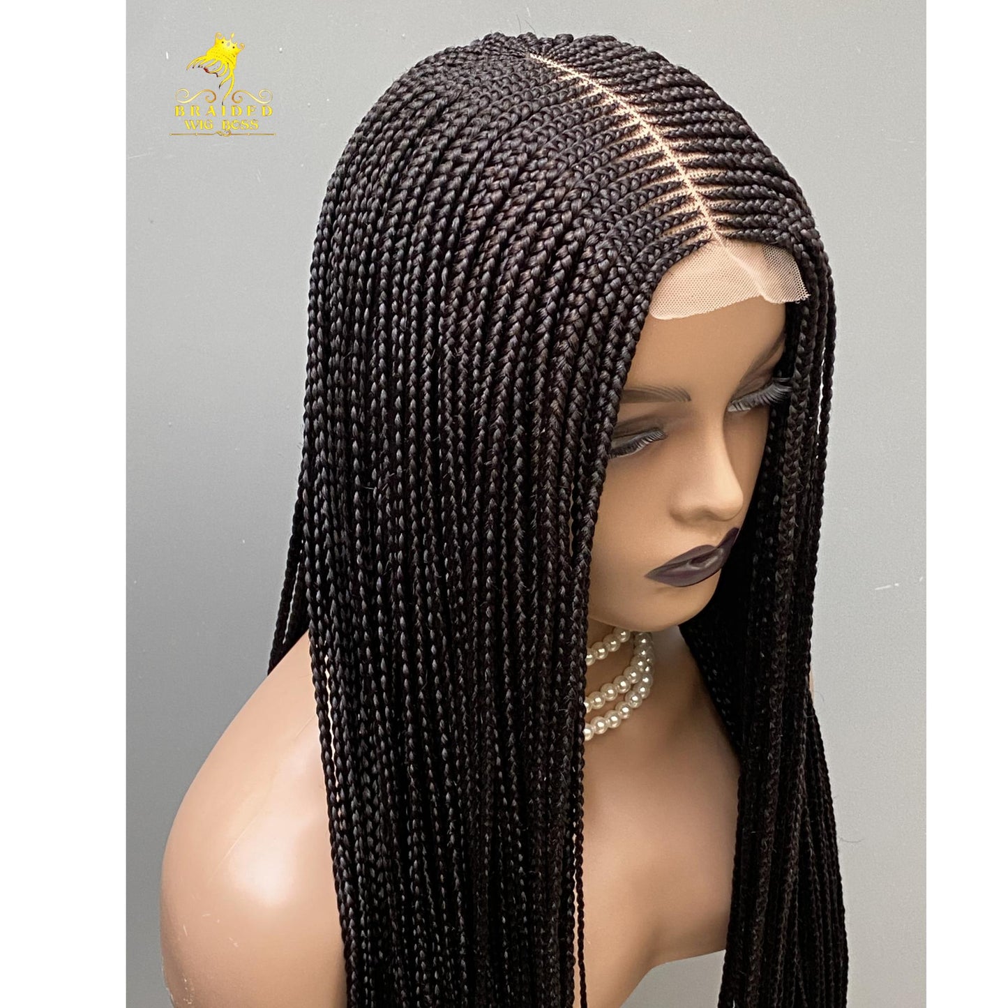 Kim K 2 by 6 Cornrow Lace Front Wig Handmade Box Braid Wig for Black Women - Knotless Braids, Faux Locs, Dreadlocks, and Micro Braids Wigs