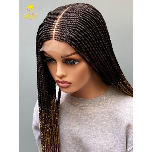 Glueless Cornrow Braided Wig for Black Women - 30" Long, 1B/27 Color Kanekalon Hair, 2x6 Lace Front, Customizable Length & Colors, Box Braid