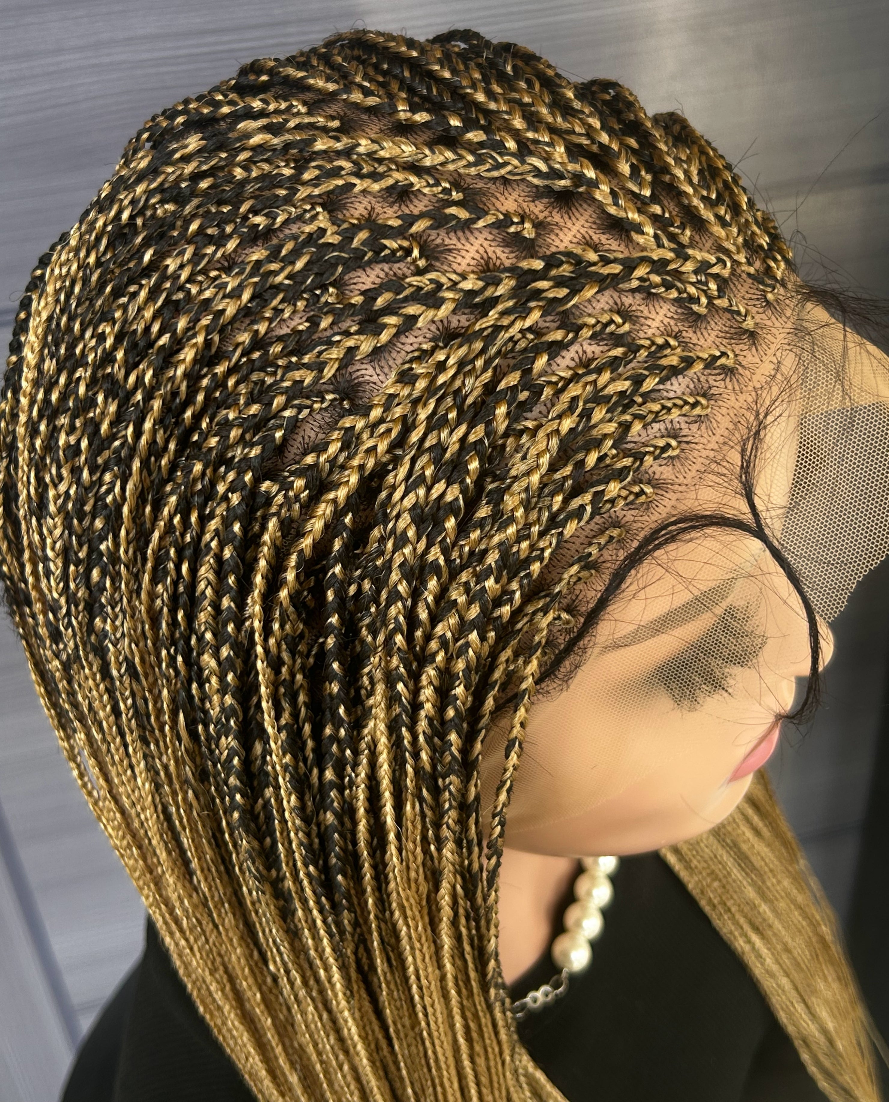 Blonde Mini Box Braid Wig – Handmade Full Lace Braided Wig for Black Women, African Knotless Micro Braids, Custom Glueless Protective Style
