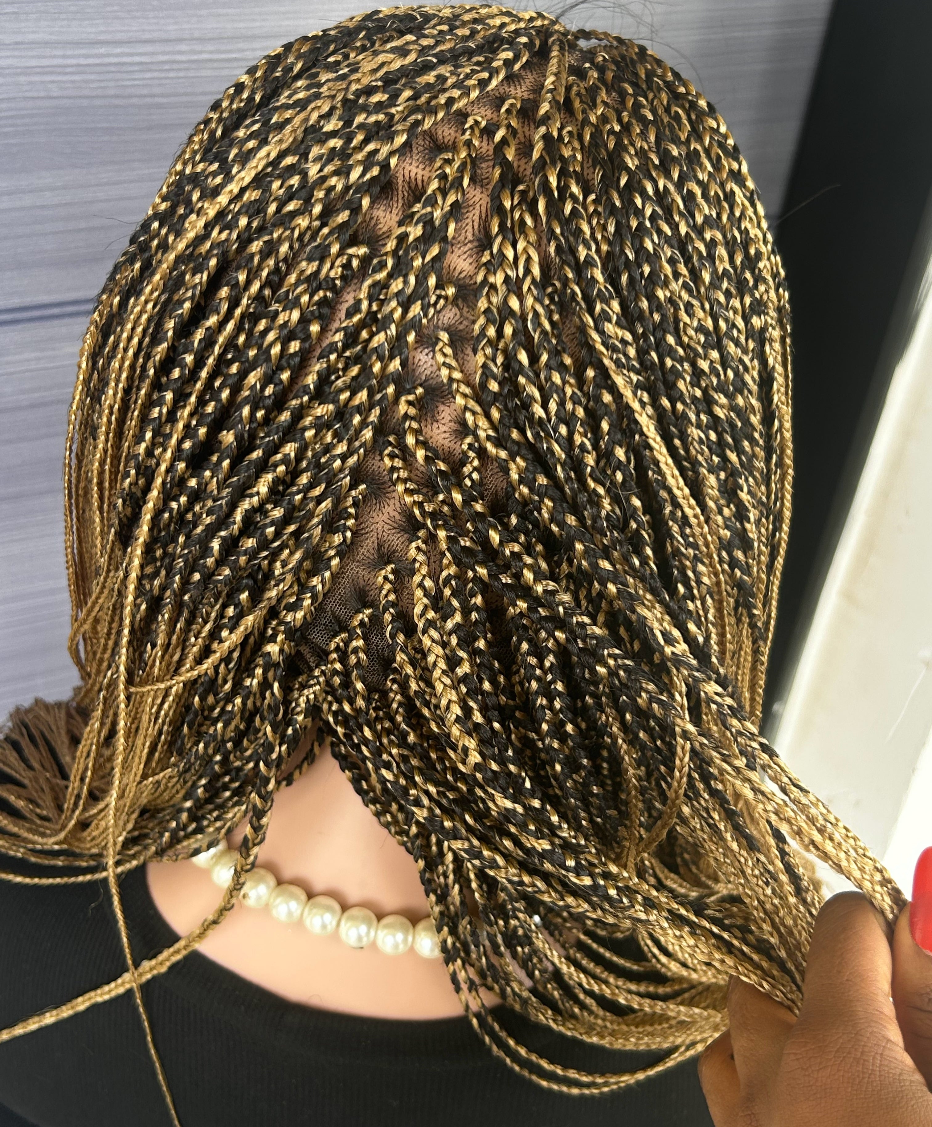 Blonde Mini Box Braid Wig – Handmade Full Lace Braided Wig for Black Women, African Knotless Micro Braids, Custom Glueless Protective Style