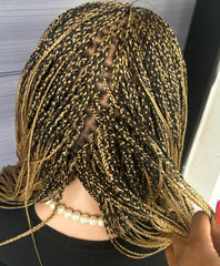 Blonde Mini Box Braid Wig – Handmade Full Lace Braided Wig for Black Women, African Knotless Micro Braids, Custom Glueless Protective Style
