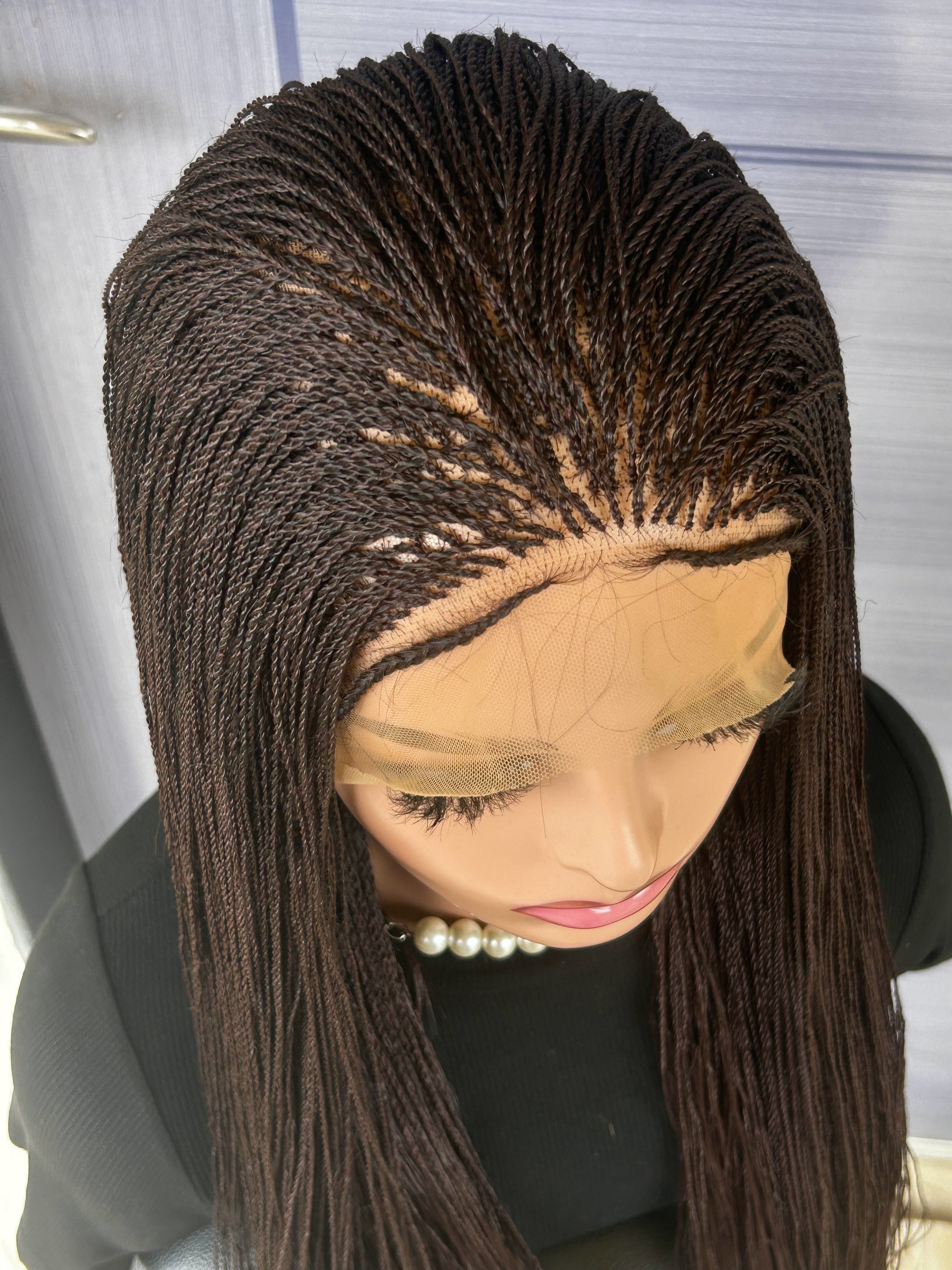 Micro Twist Braided Wig – Full Lace Handmade Wig for Black Women, Color 33 Brown, Lightweight Natural Glueless Protective Style braids wig
