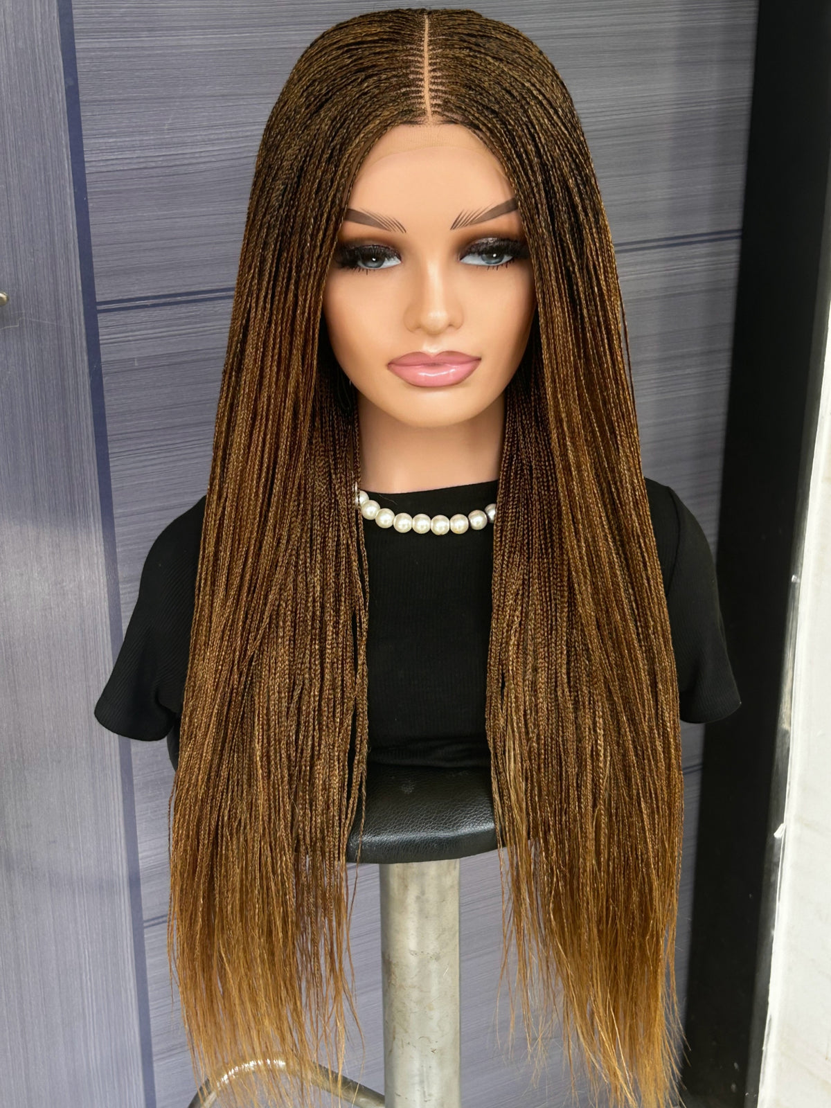 Ready to Ship 30” Micro Braid Wig In Mixed Blonde Color Braided Wig for Black Women, 6x6 Lace Frontal, Glueless Handmade Protective Style
