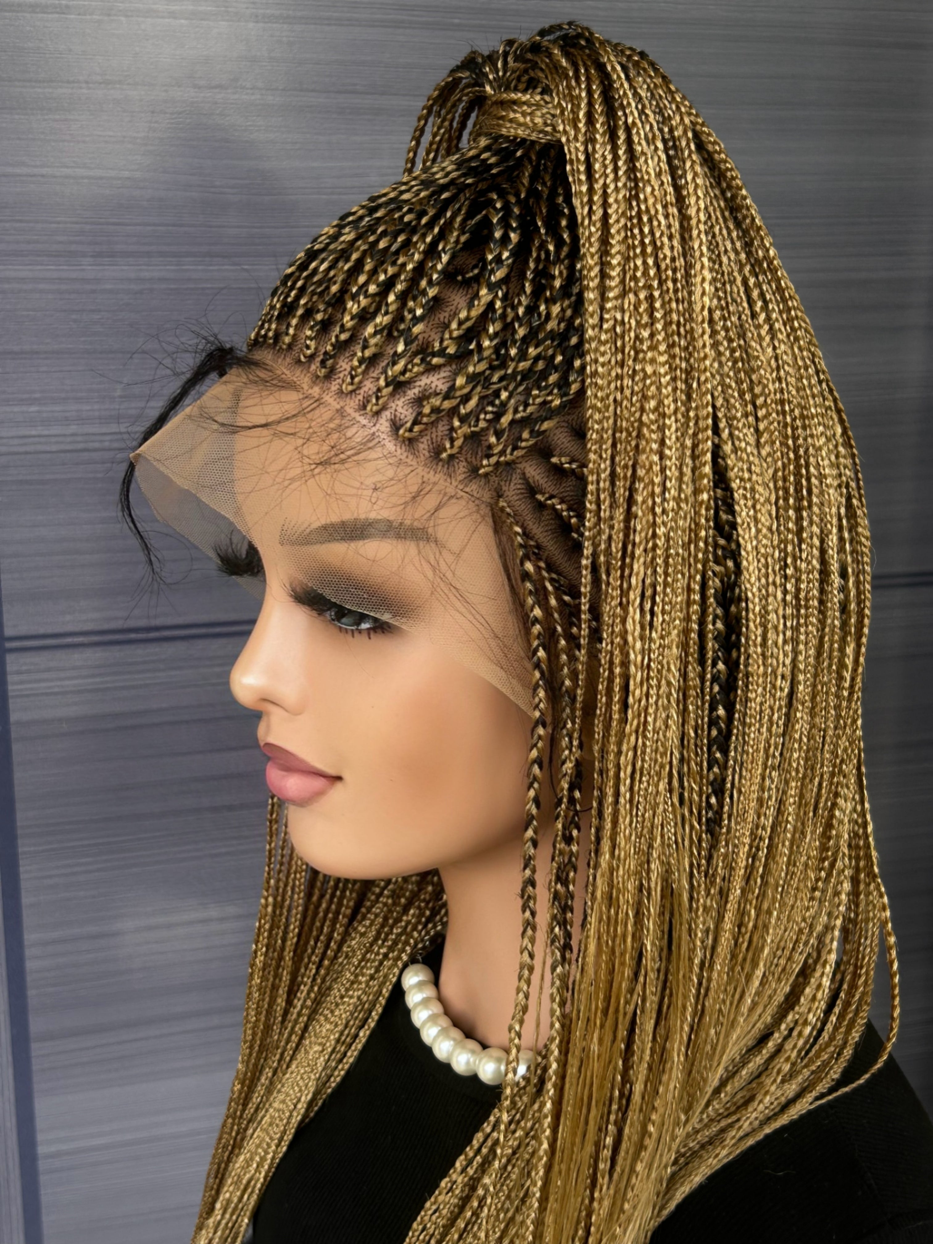 Blonde Mini Box Braid Wig – Handmade Full Lace Braided Wig for Black Women, African Knotless Micro Braids, Custom Glueless Protective Style