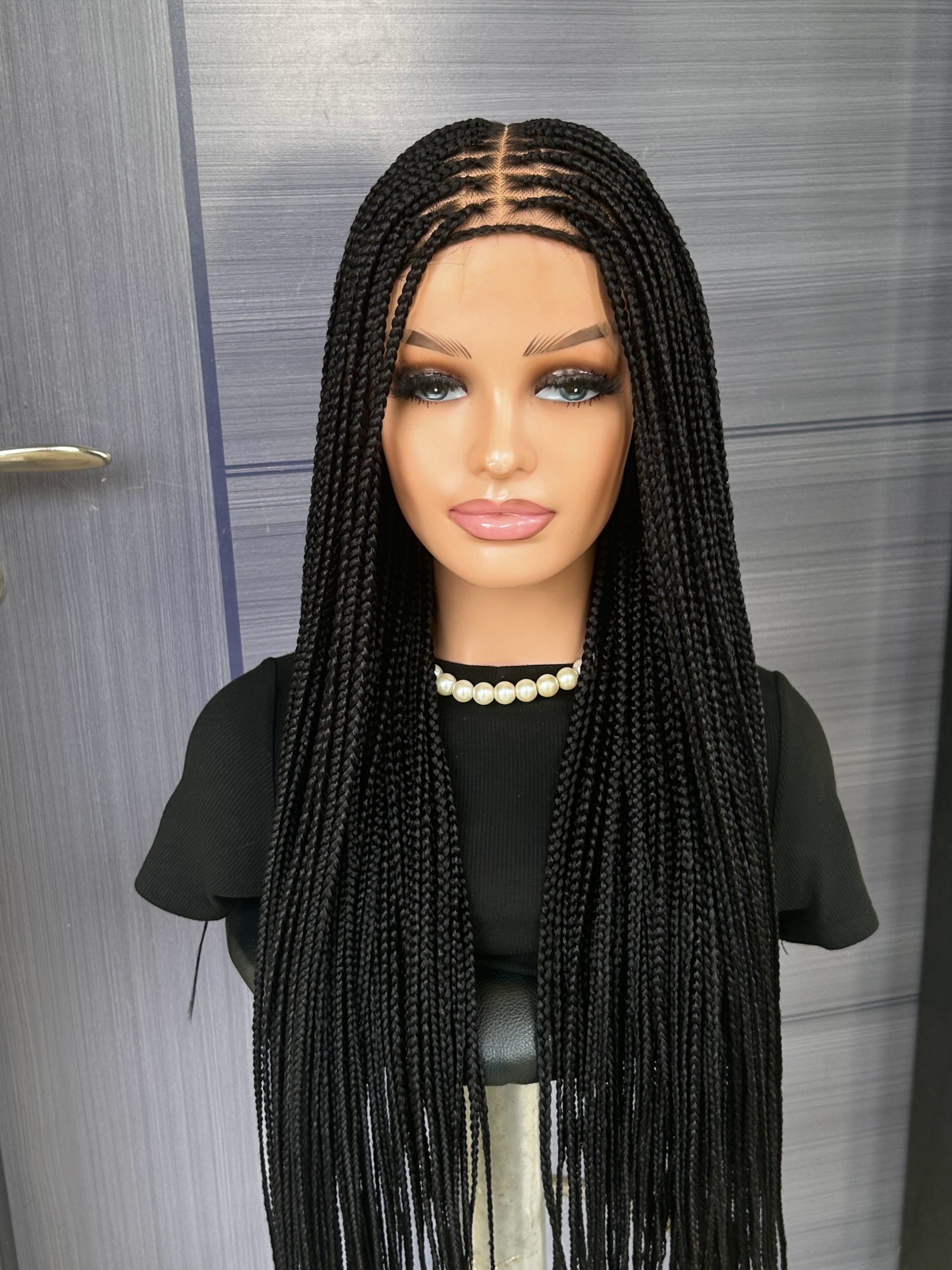 Knotless Braided Wig – Custom Full Lace Wig for Black Women, 30 Inch Micro Box Braid, Senegalese Twist, Glueless Protective Style