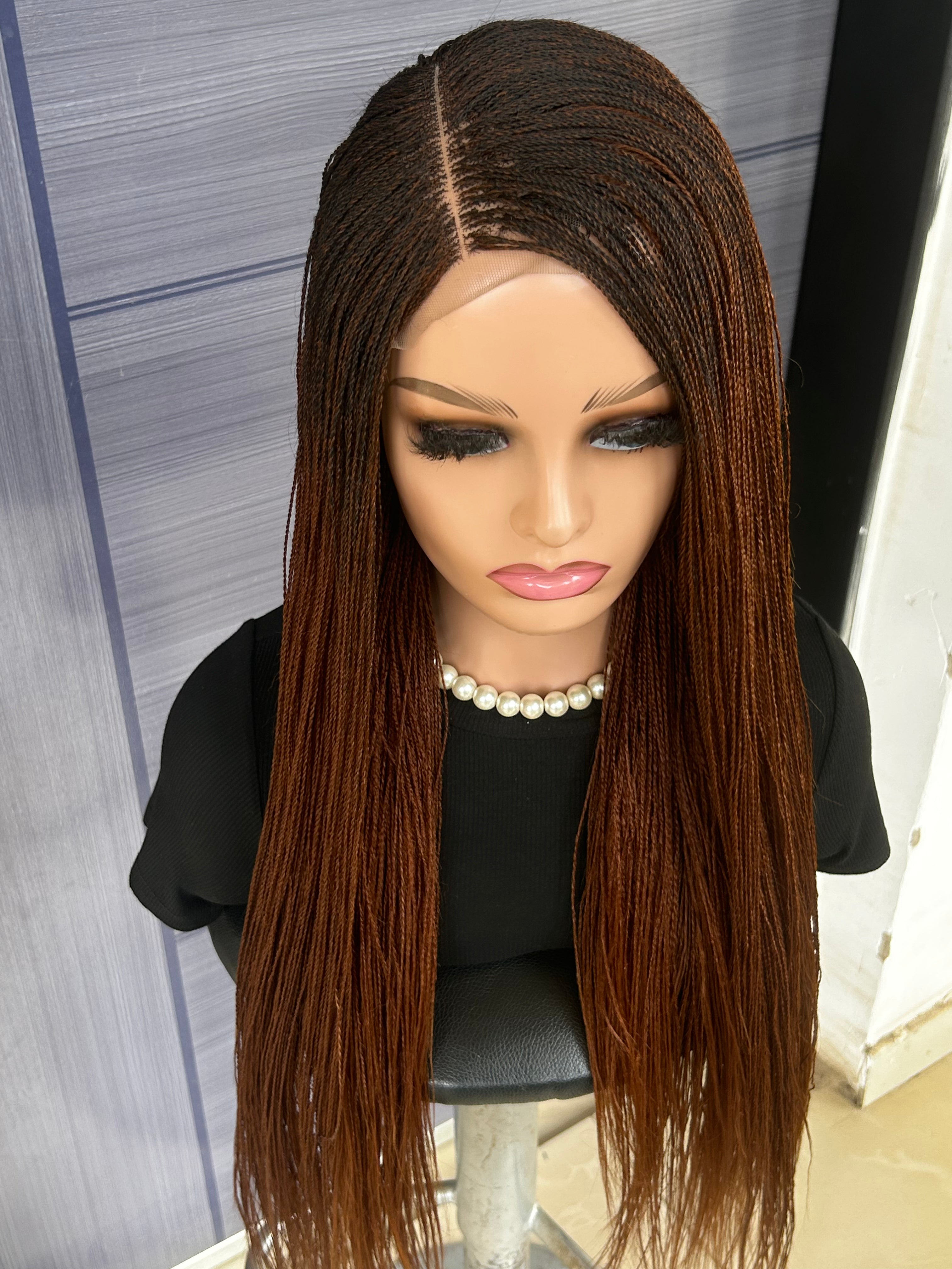 Micro Twist Braided Wig – 2x6 Lace Closure, Color 30 Glueless Lightweight Wig for Black Women, Beginner Friendly Custom Protective Style handmade wig