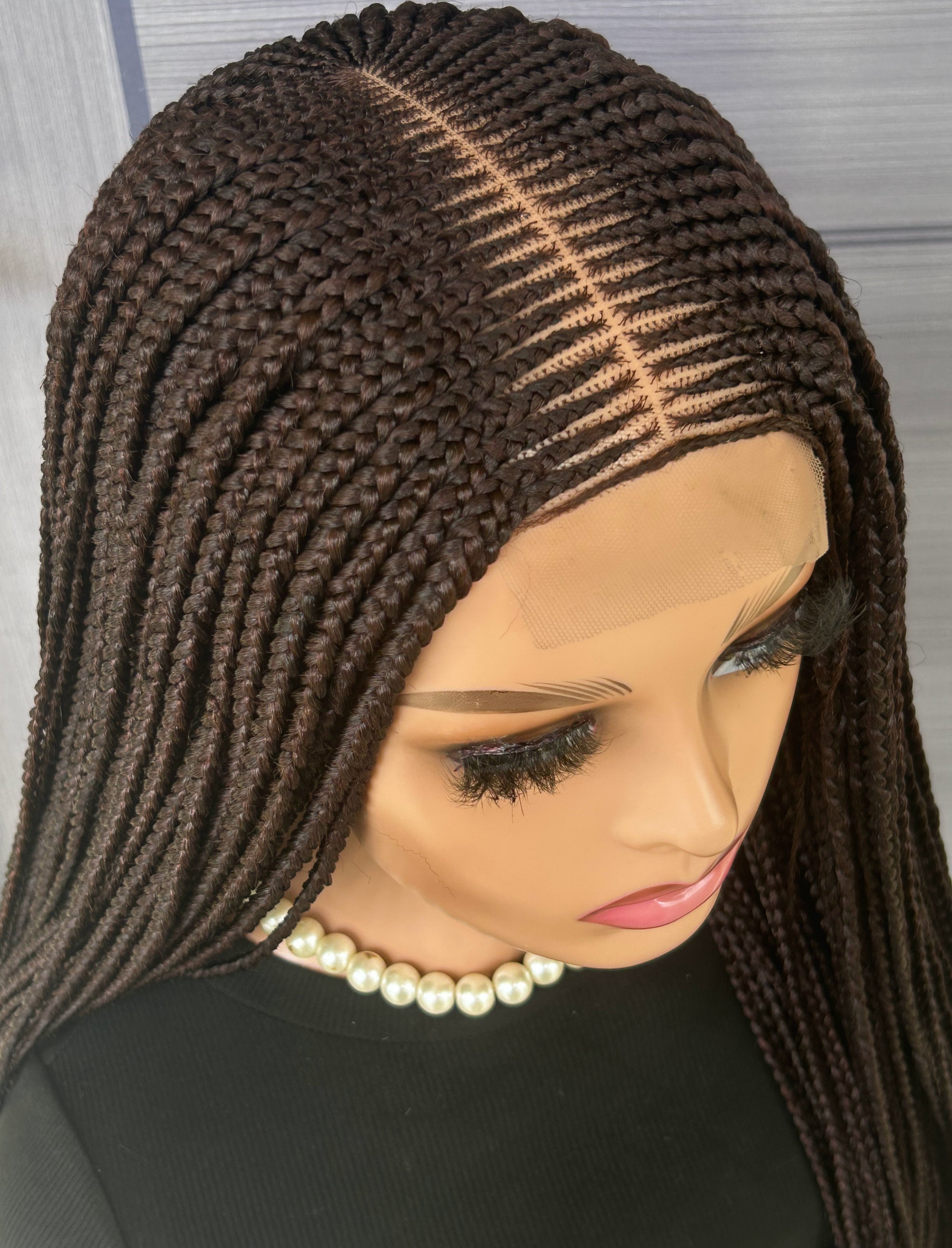 Cornrow Braided Wig – 2x6 Lace Front Wig with Baby Hair, Glueless Full Lace Install, Custom Handmade Protective Style for Black Women
