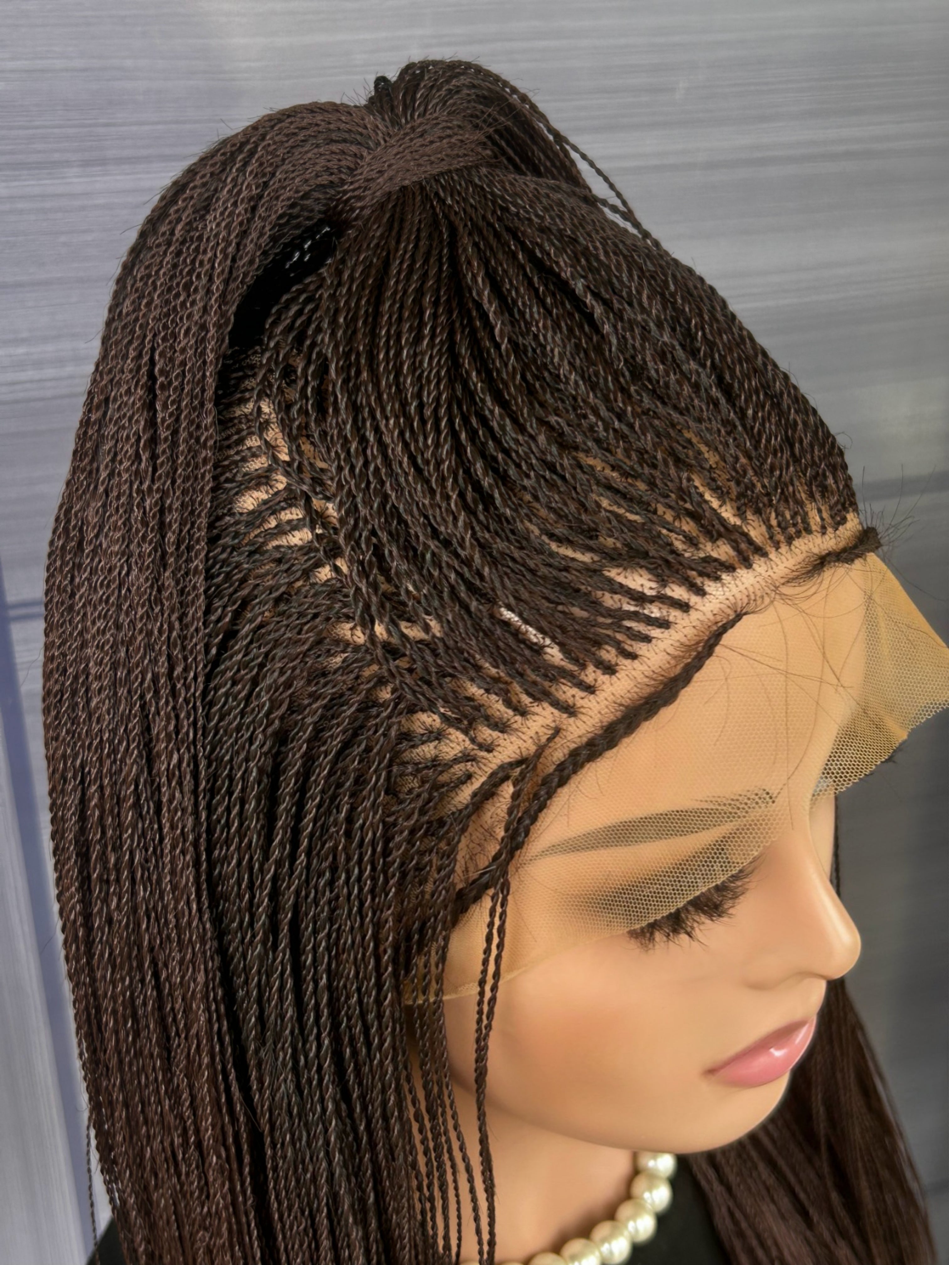 Micro Twist Braided Wig – Full Lace Handmade Wig for Black Women, Color 33 Brown, Lightweight Natural Glueless Protective Style braids wig