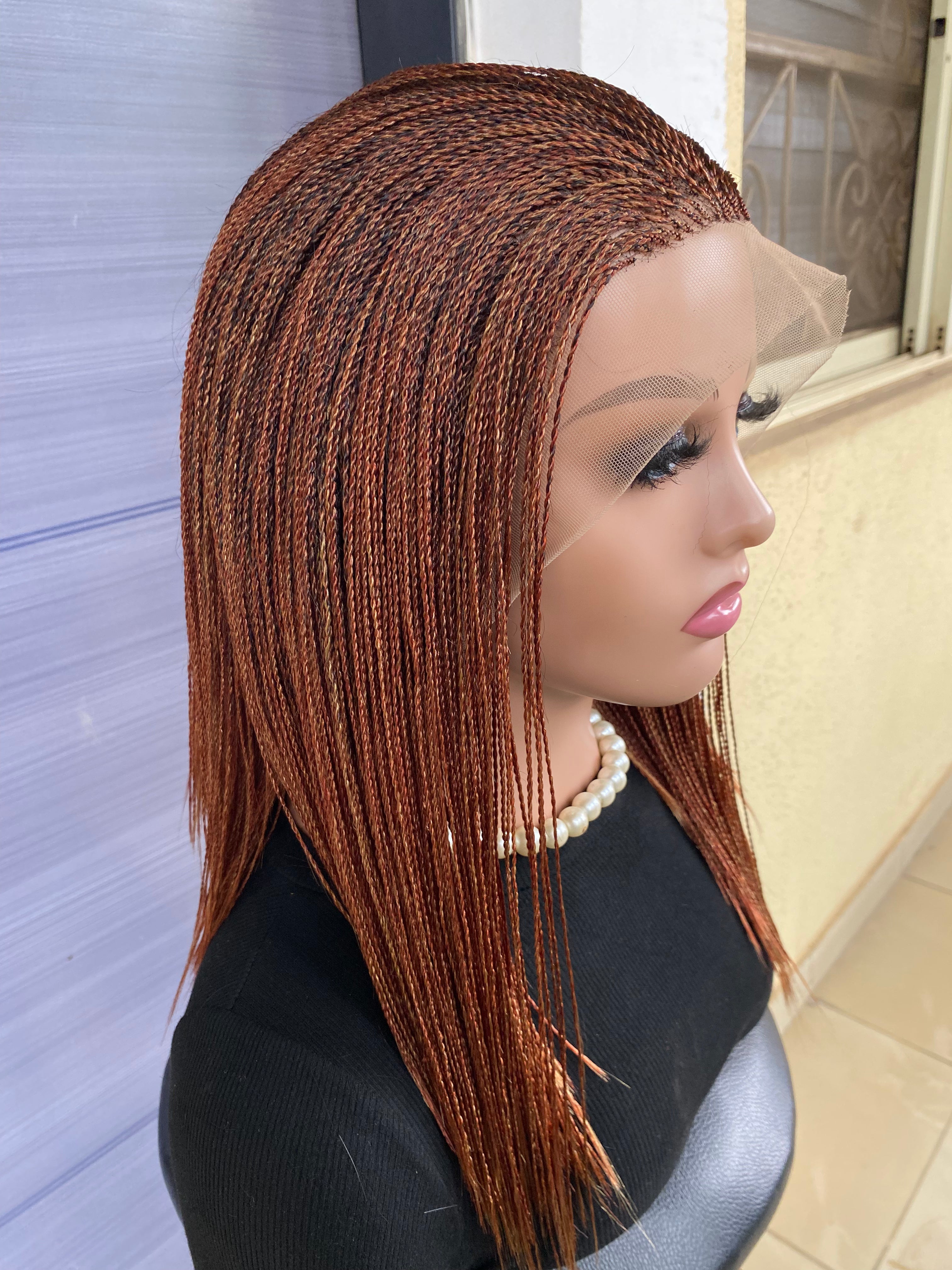 Short Micro Twist Wig – Custom Color Full Lace Braided Wig for Black Women, Handmade Lightweight Glueless Protective Style, Natural Look