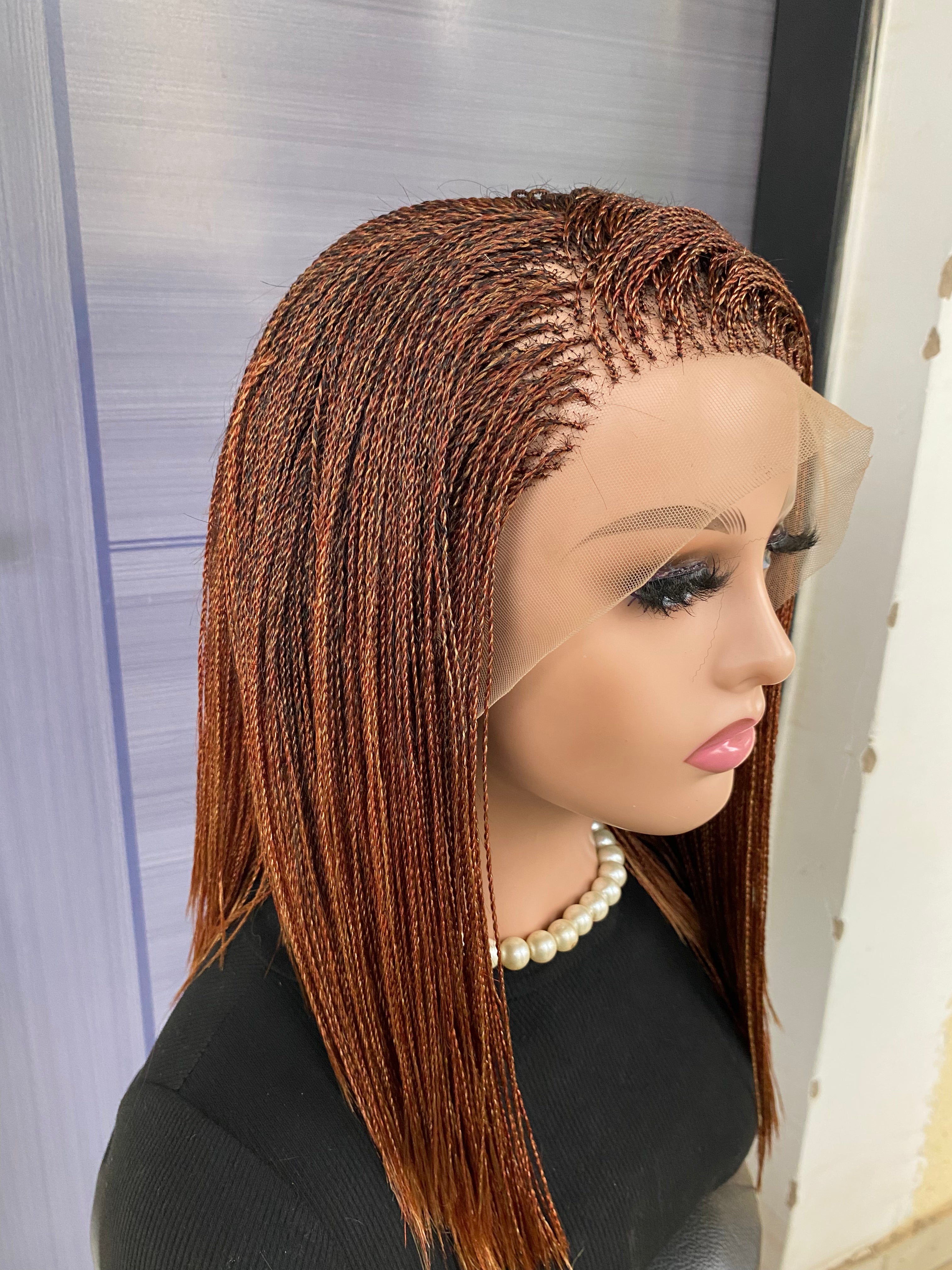 Short Micro Twist Wig – Custom Color Full Lace Braided Wig for Black Women, Handmade Lightweight Glueless Protective Style, Natural Look