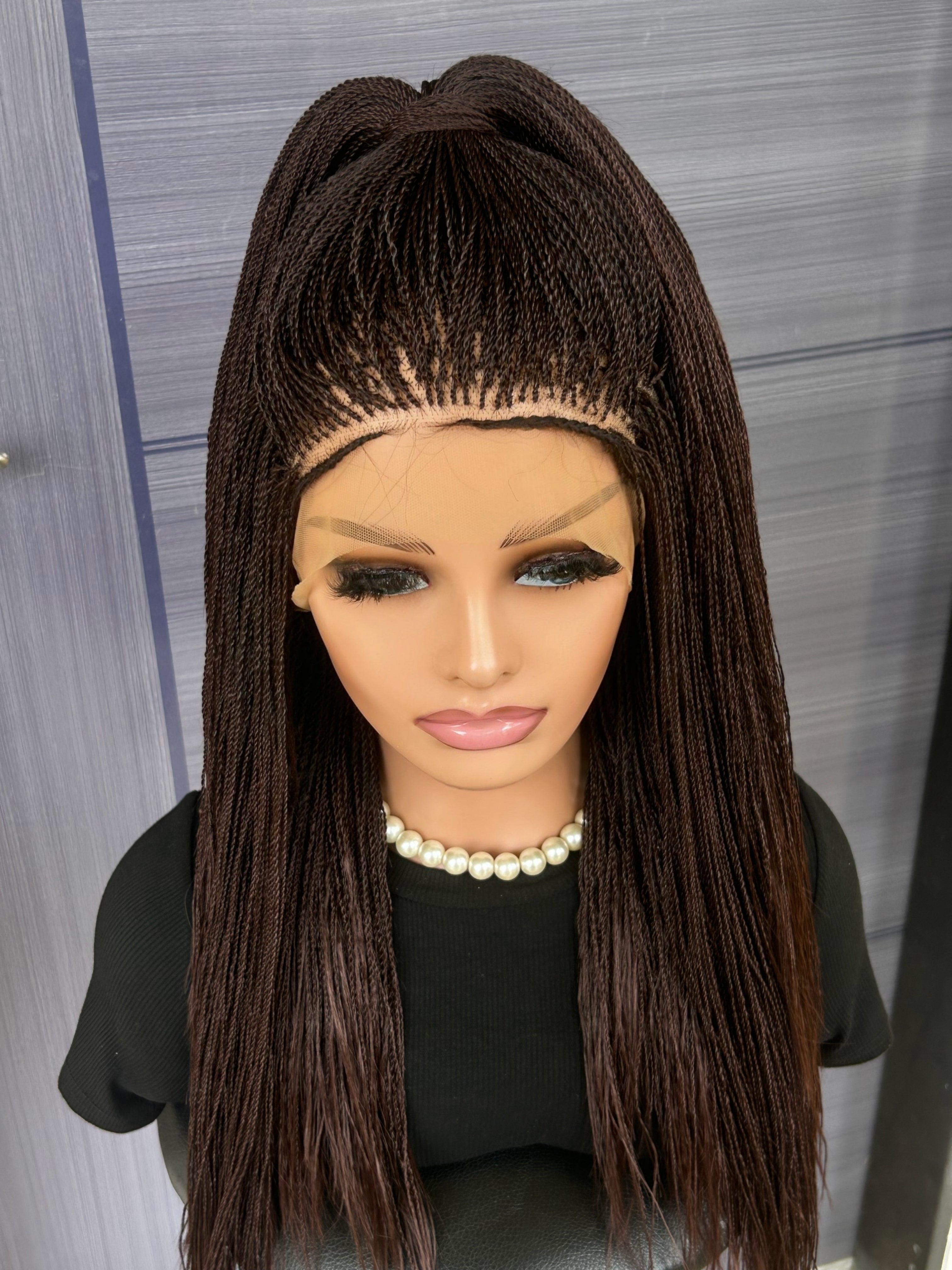 Micro Twist Braided Wig – Full Lace Handmade Wig for Black Women, Color 33 Brown, Lightweight Natural Glueless Protective Style braids wig