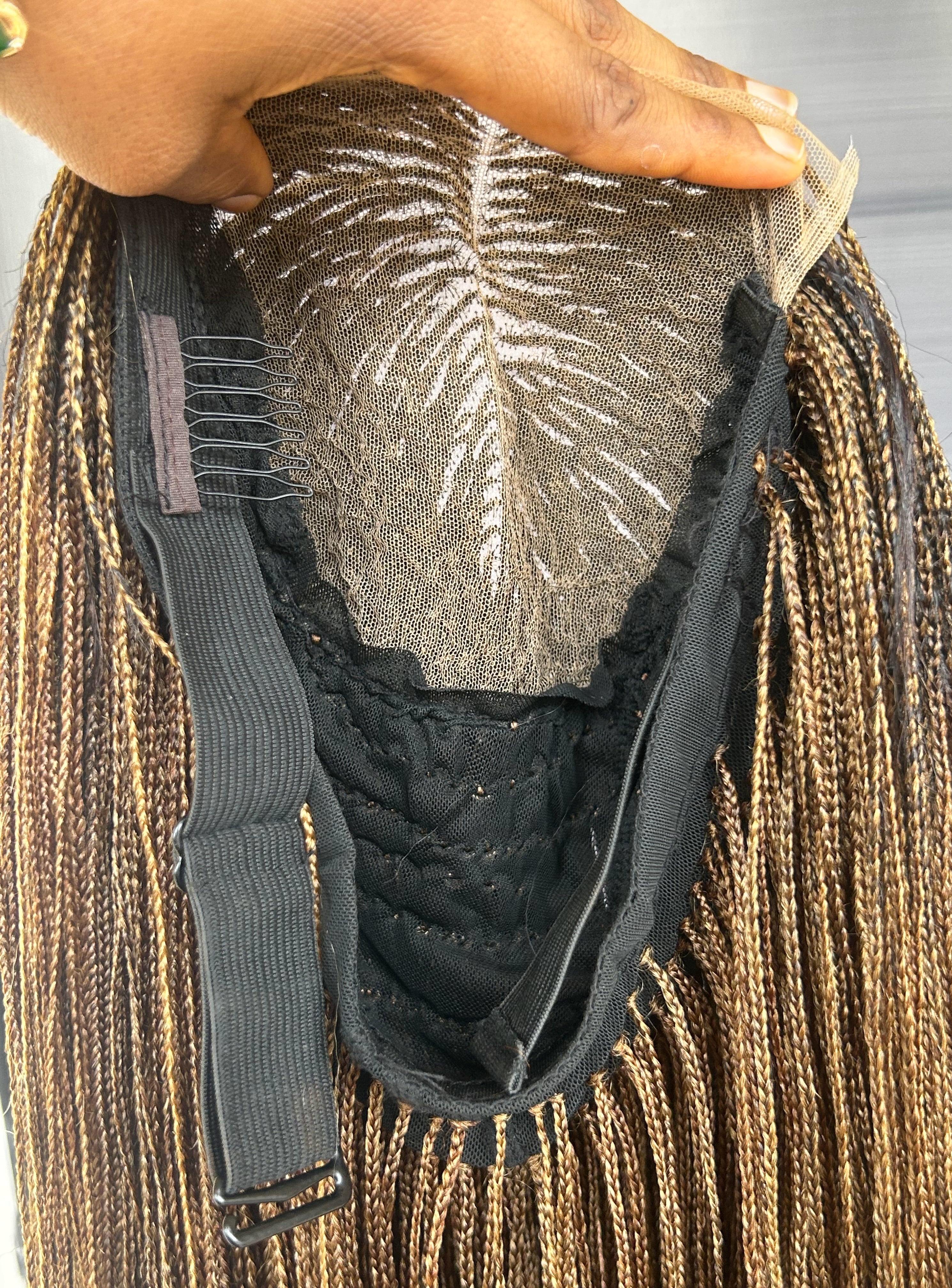 Ready to Ship 30” Micro Braid Wig In Mixed Blonde Color Braided Wig for Black Women, 6x6 Lace Frontal, Glueless Handmade Protective Style