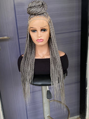 Custom Knotless Braided Wig 30” – Pebble/Black Color Full Lace Braided Wig, Glueless Box Braids, Handmade Protective Style for Black Women