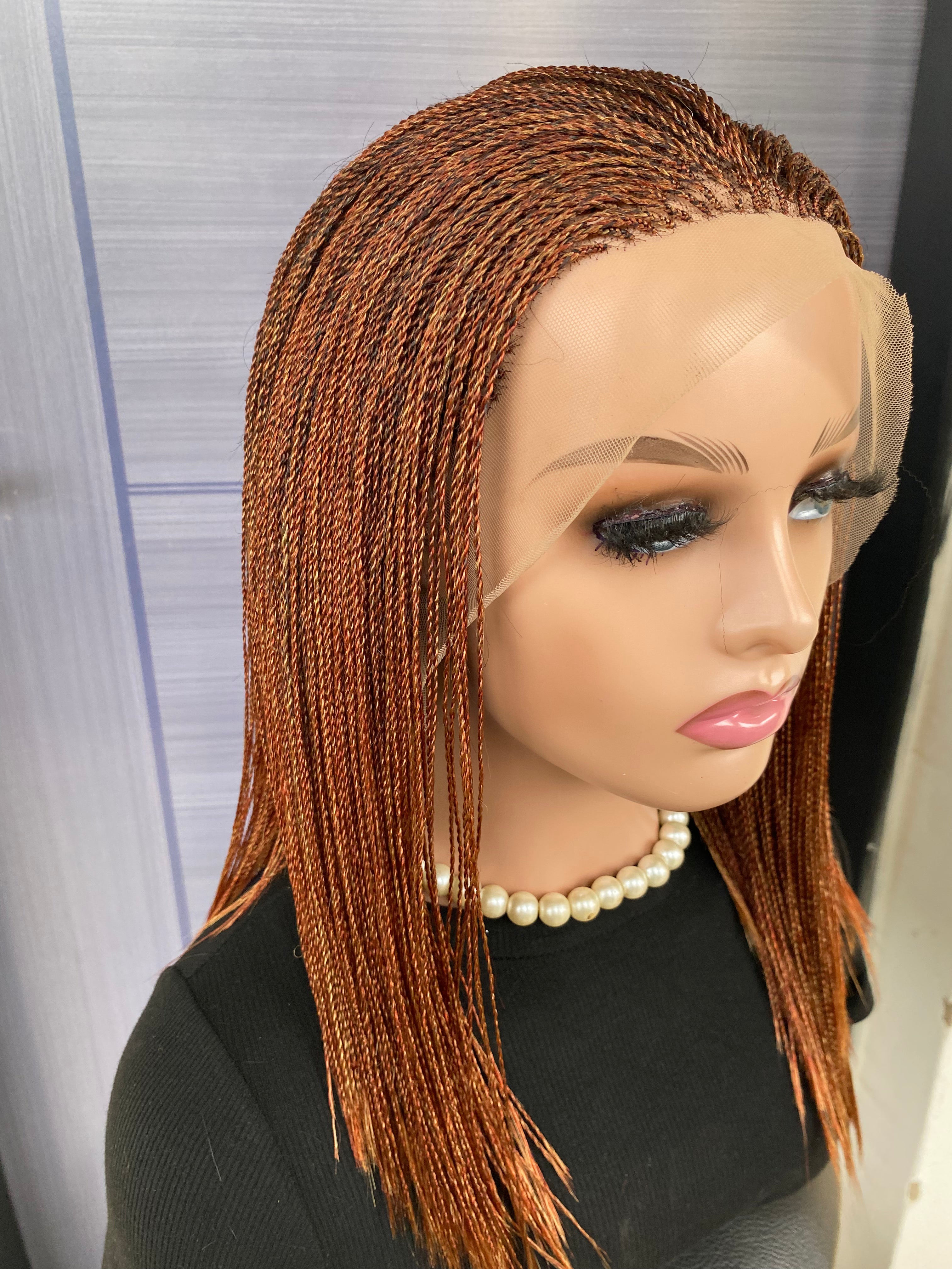 Short Micro Twist Wig – Custom Color Full Lace Braided Wig for Black Women, Handmade Lightweight Glueless Protective Style, Natural Look