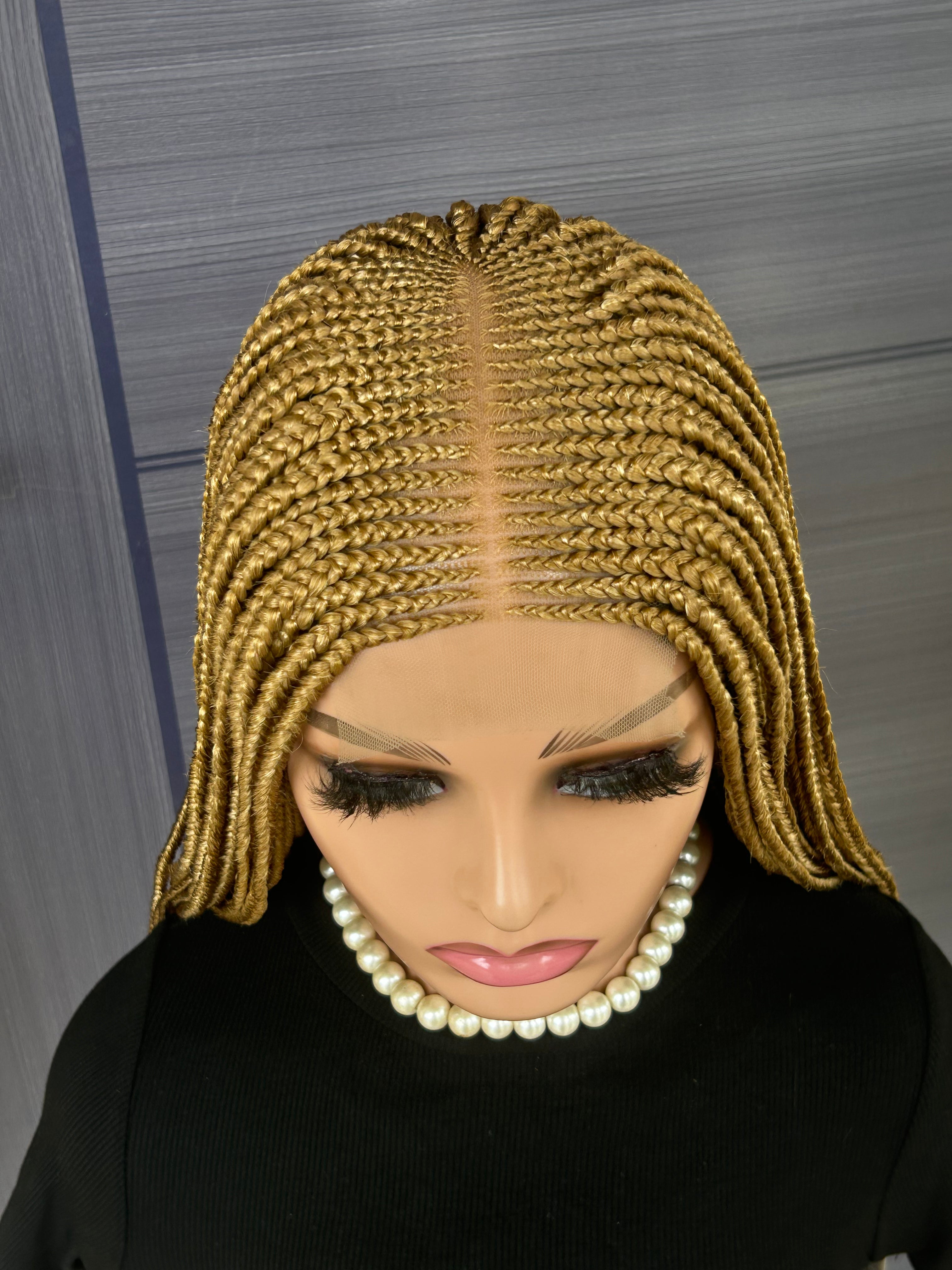 Mixed Blonde Cornrow Braided Wig – 30”Glueless 2x6 Lace Front Wig for Black Women, Custom Lace Box Braids, Protective Style, Handmade