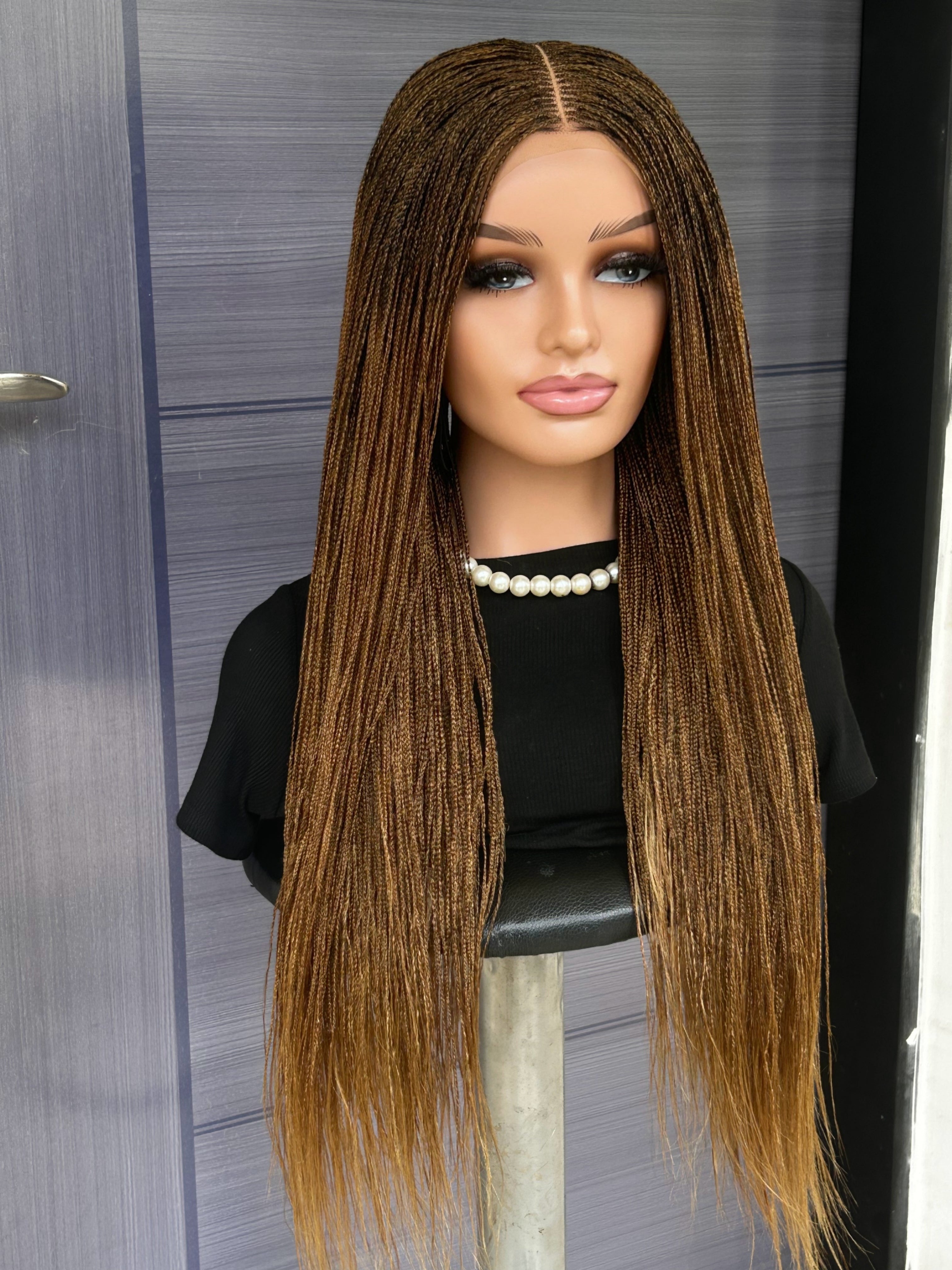 Ready to Ship 30” Micro Braid Wig In Mixed Blonde Color Braided Wig for Black Women, 6x6 Lace Frontal, Glueless Handmade Protective Style