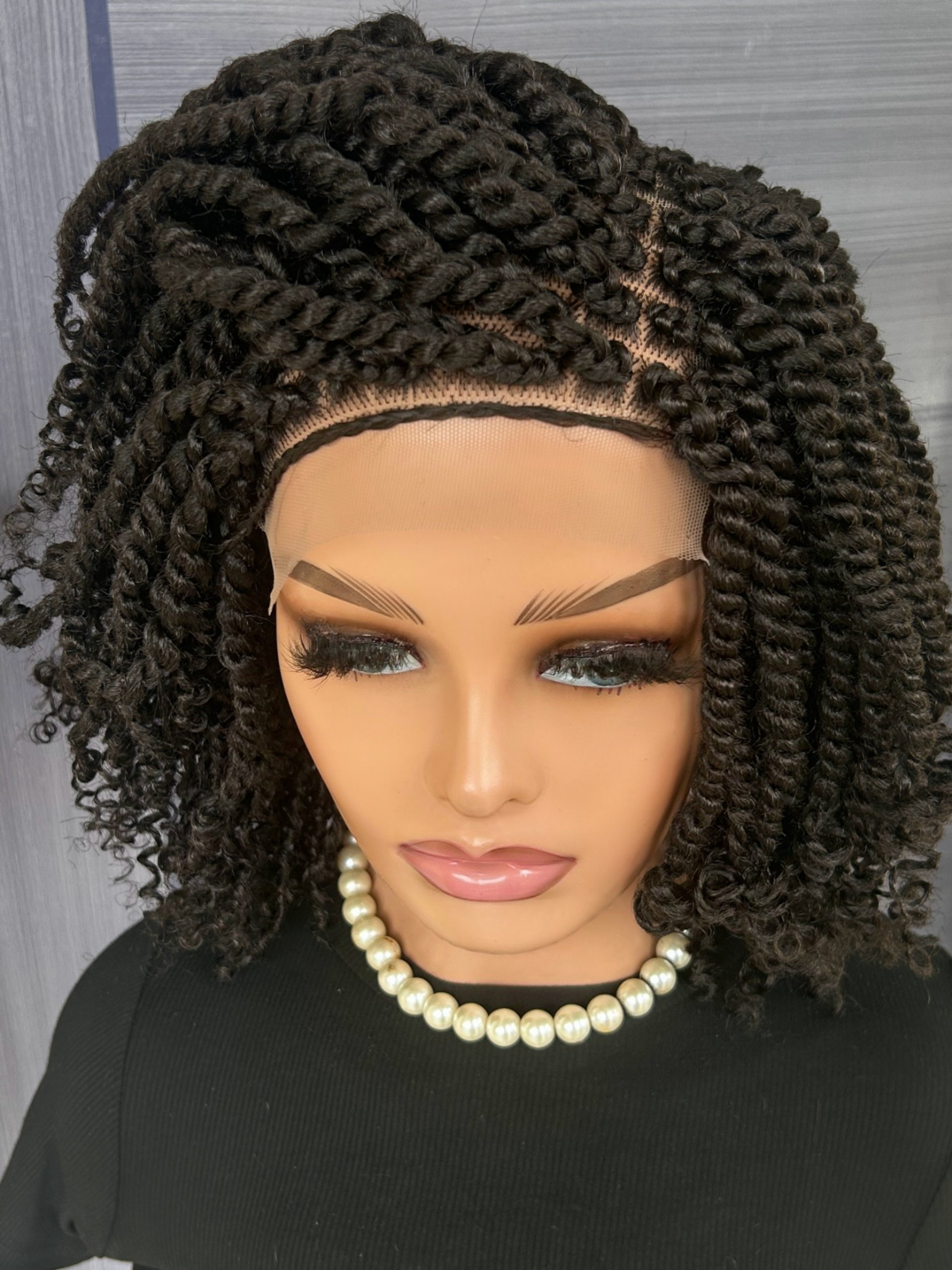 12” Kinky Twist Braided Wig – Short 6x6 Lace Front Wig for Black Women, Handmade Glueless Protective Style, Custom Colors