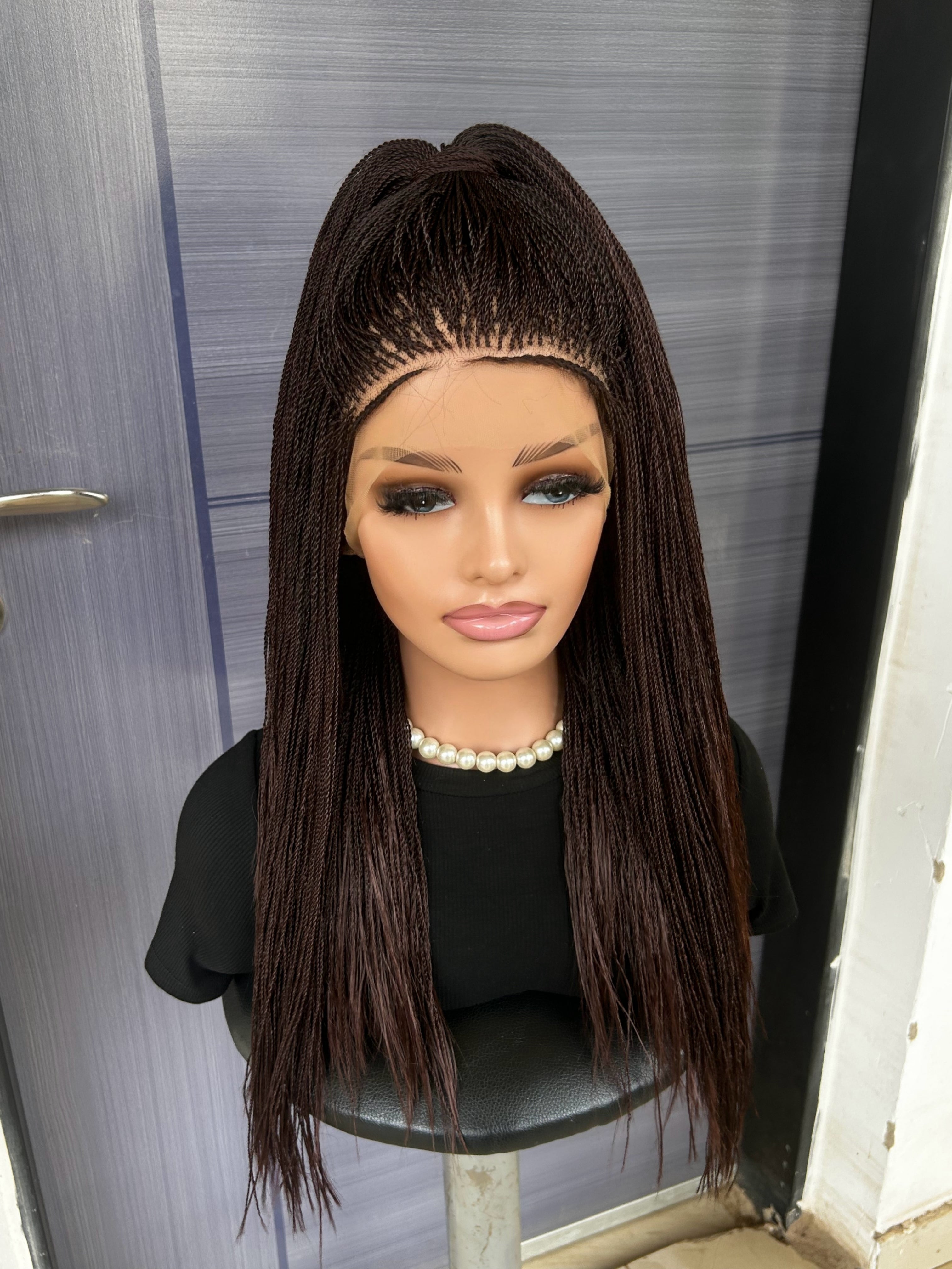 Micro Twist Braided Wig – Full Lace Handmade Wig for Black Women, Color 33 Brown, Lightweight Natural Glueless Protective Style braids wig
