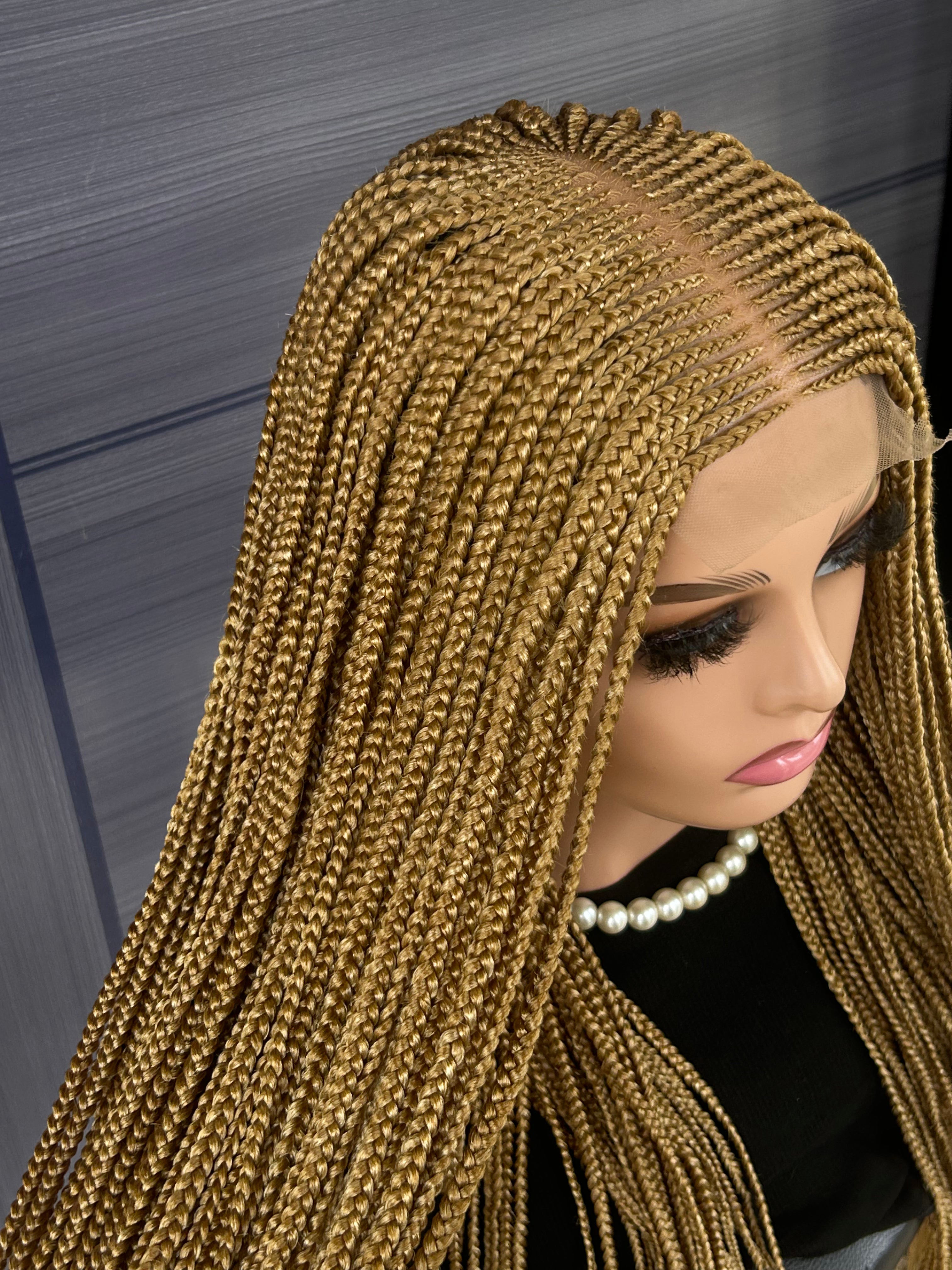 Mixed Blonde Cornrow Braided Wig – 30”Glueless 2x6 Lace Front Wig for Black Women, Custom Lace Box Braids, Protective Style, Handmade