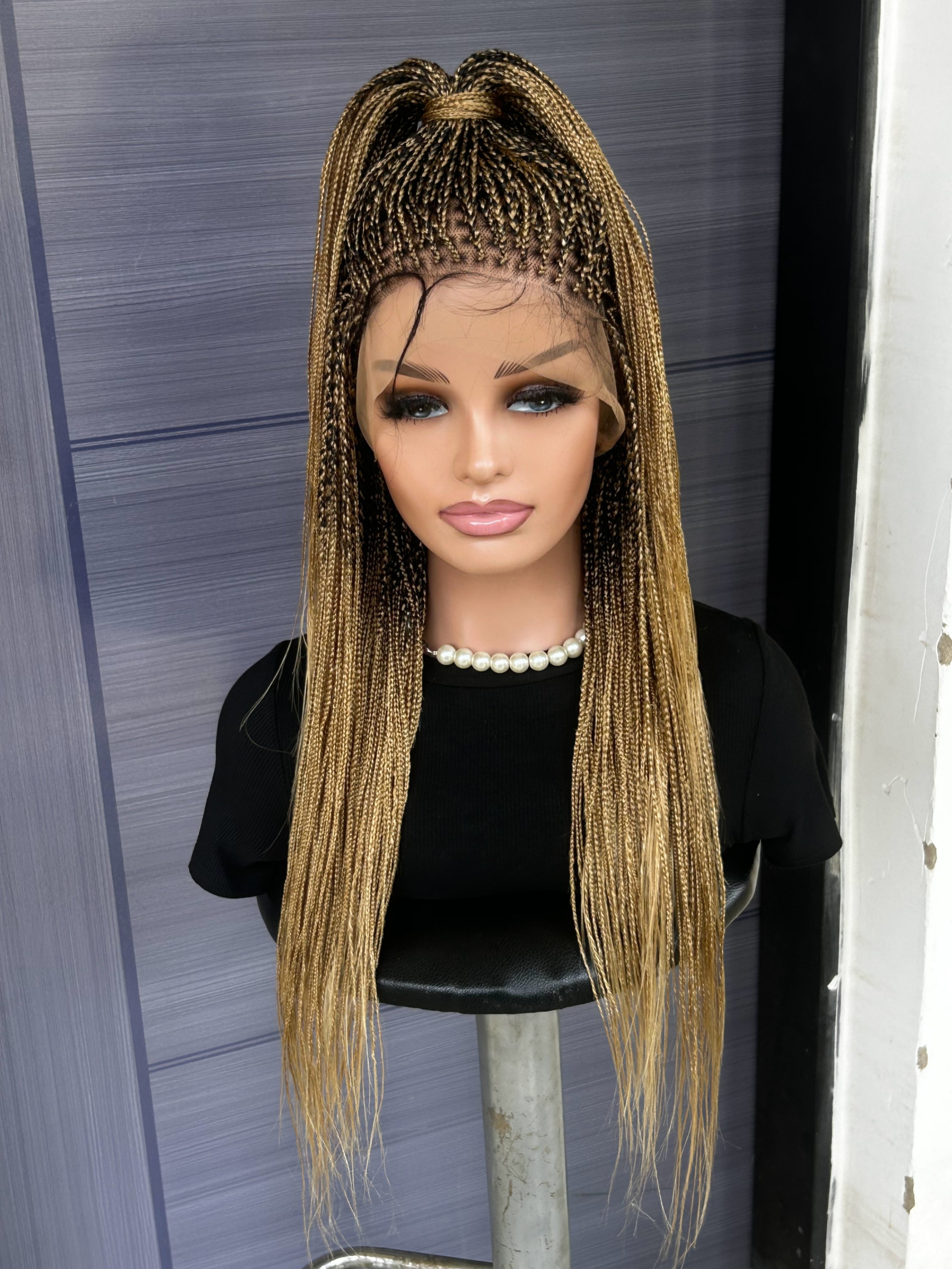 Blonde Mini Box Braid Wig – Handmade Full Lace Braided Wig for Black Women, African Knotless Micro Braids, Custom Glueless Protective Style
