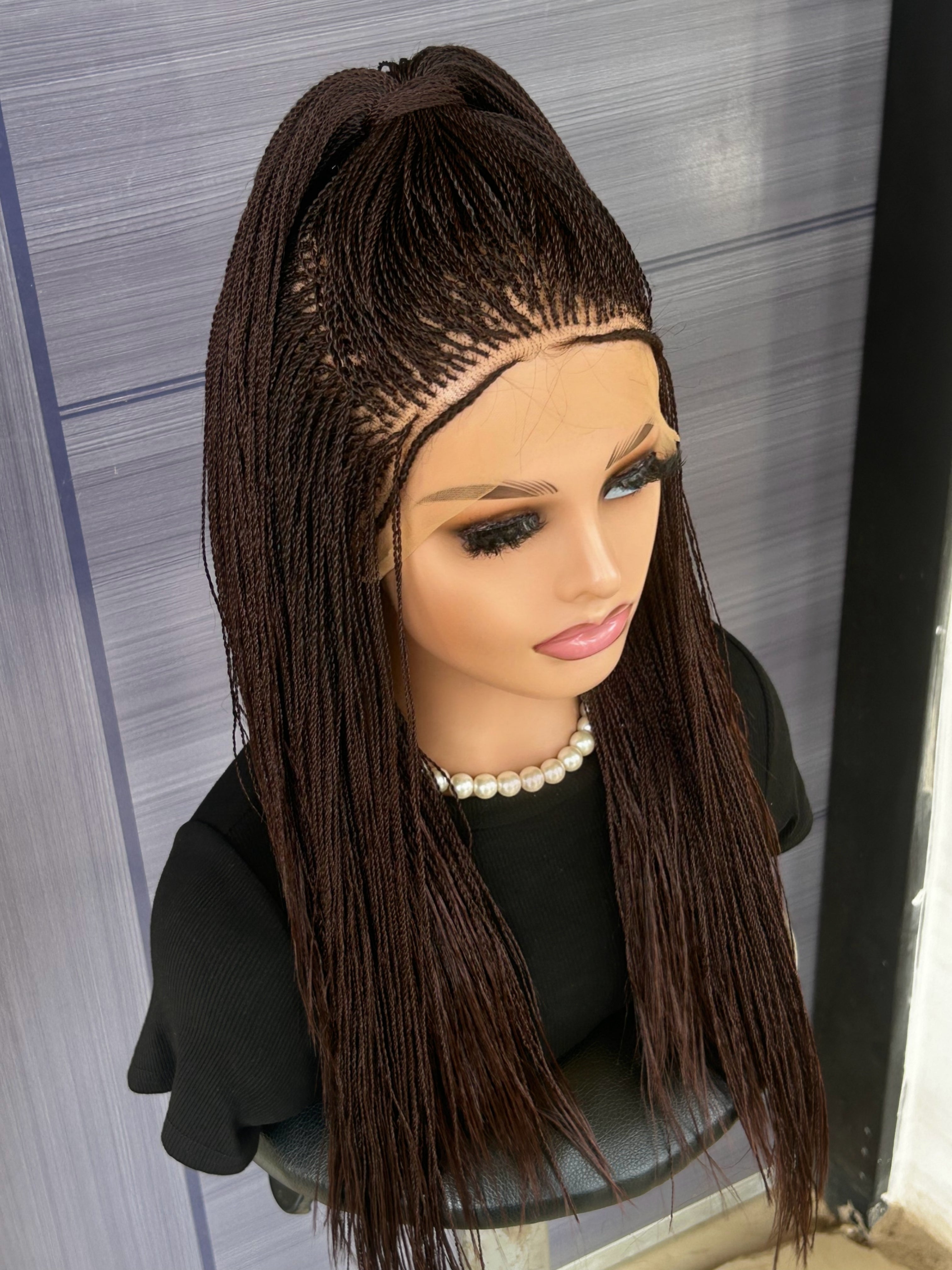 Micro Twist Braided Wig – Full Lace Handmade Wig for Black Women, Color 33 Brown, Lightweight Natural Glueless Protective Style braids wig