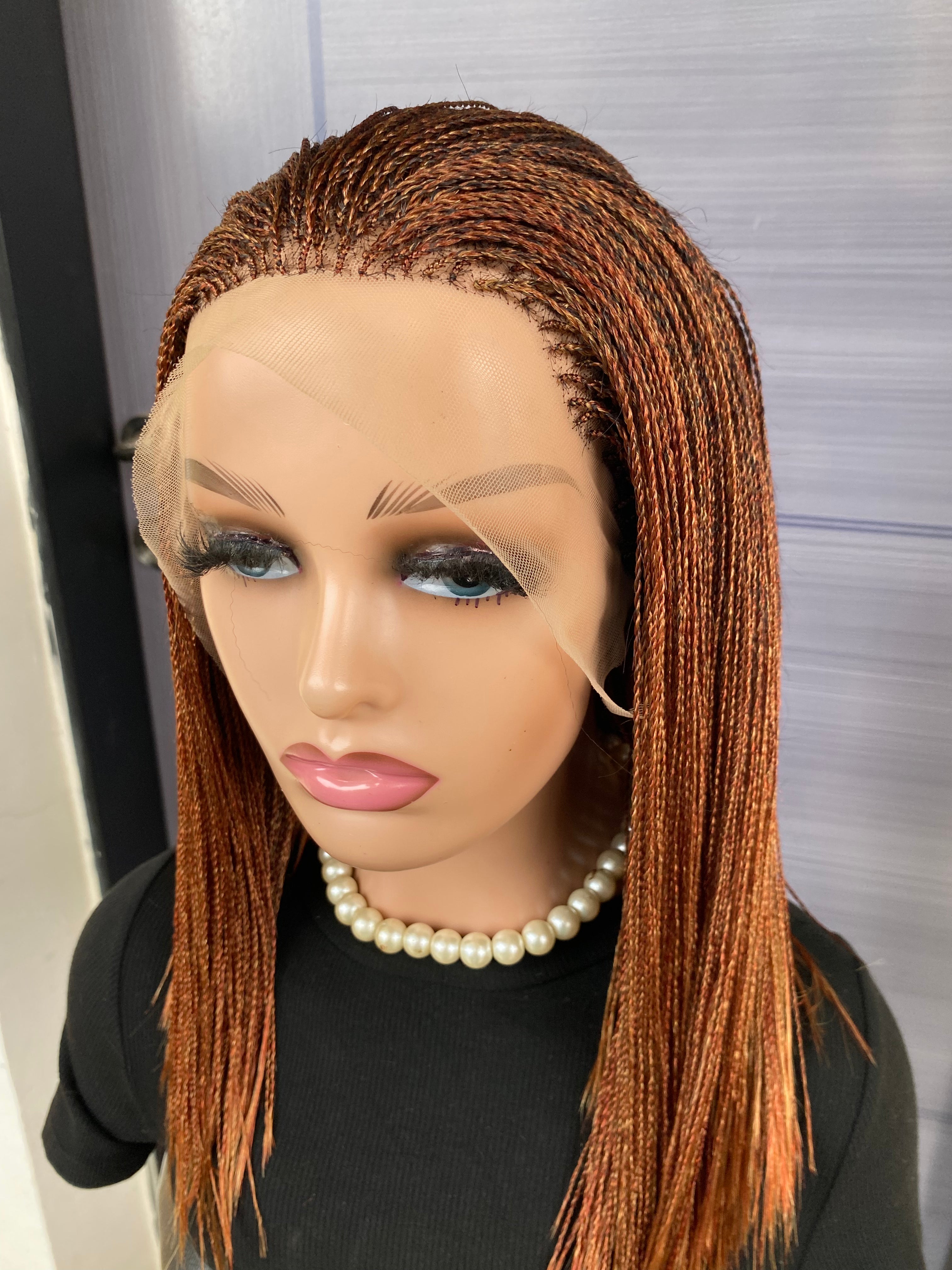 Short Micro Twist Wig – Custom Color Full Lace Braided Wig for Black Women, Handmade Lightweight Glueless Protective Style, Natural Look