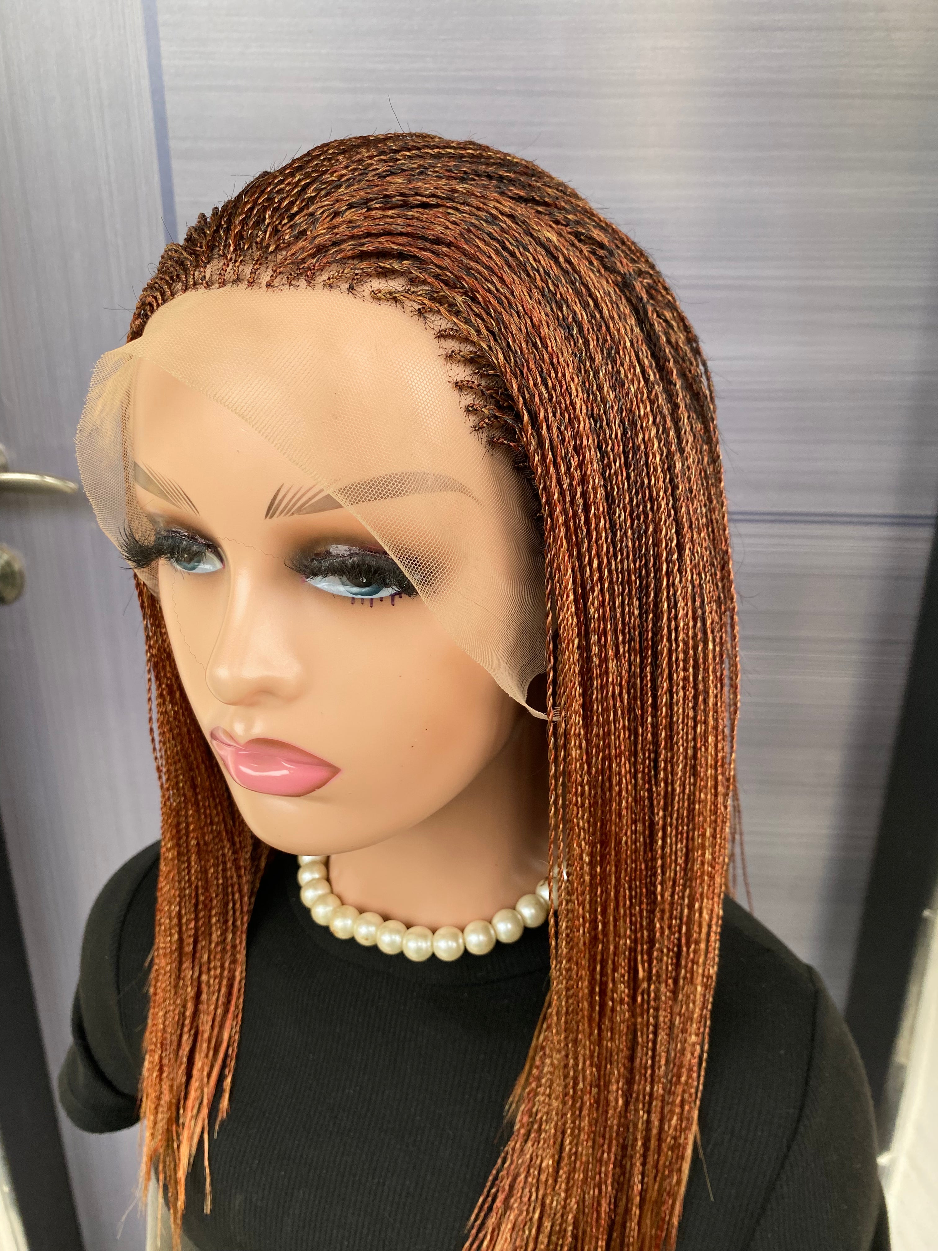 Short Micro Twist Wig – Custom Color Full Lace Braided Wig for Black Women, Handmade Lightweight Glueless Protective Style, Natural Look