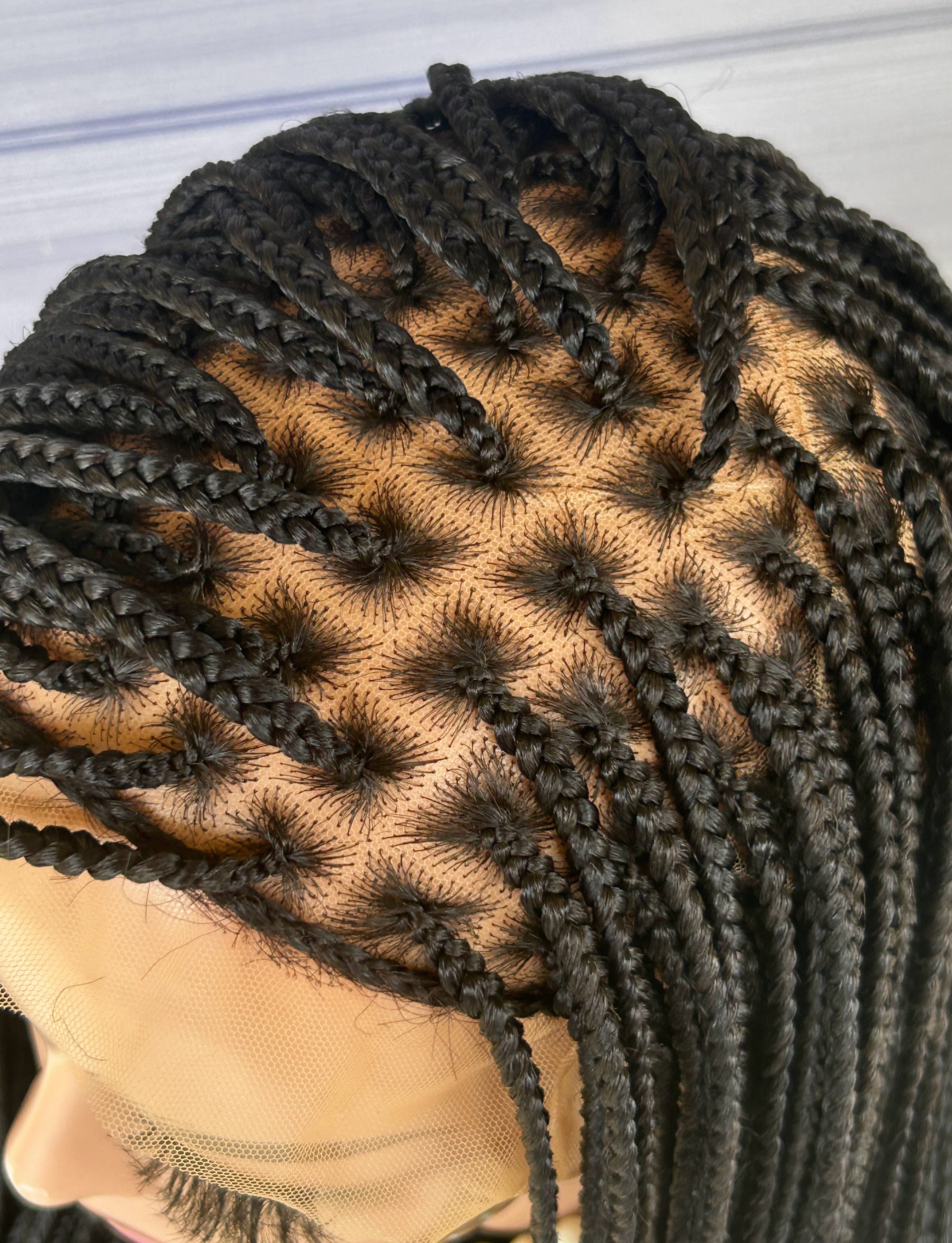 Knotless Braided Wig – Custom Full Lace Wig for Black Women, 30 Inch Micro Box Braid, Senegalese Twist, Glueless Protective Style
