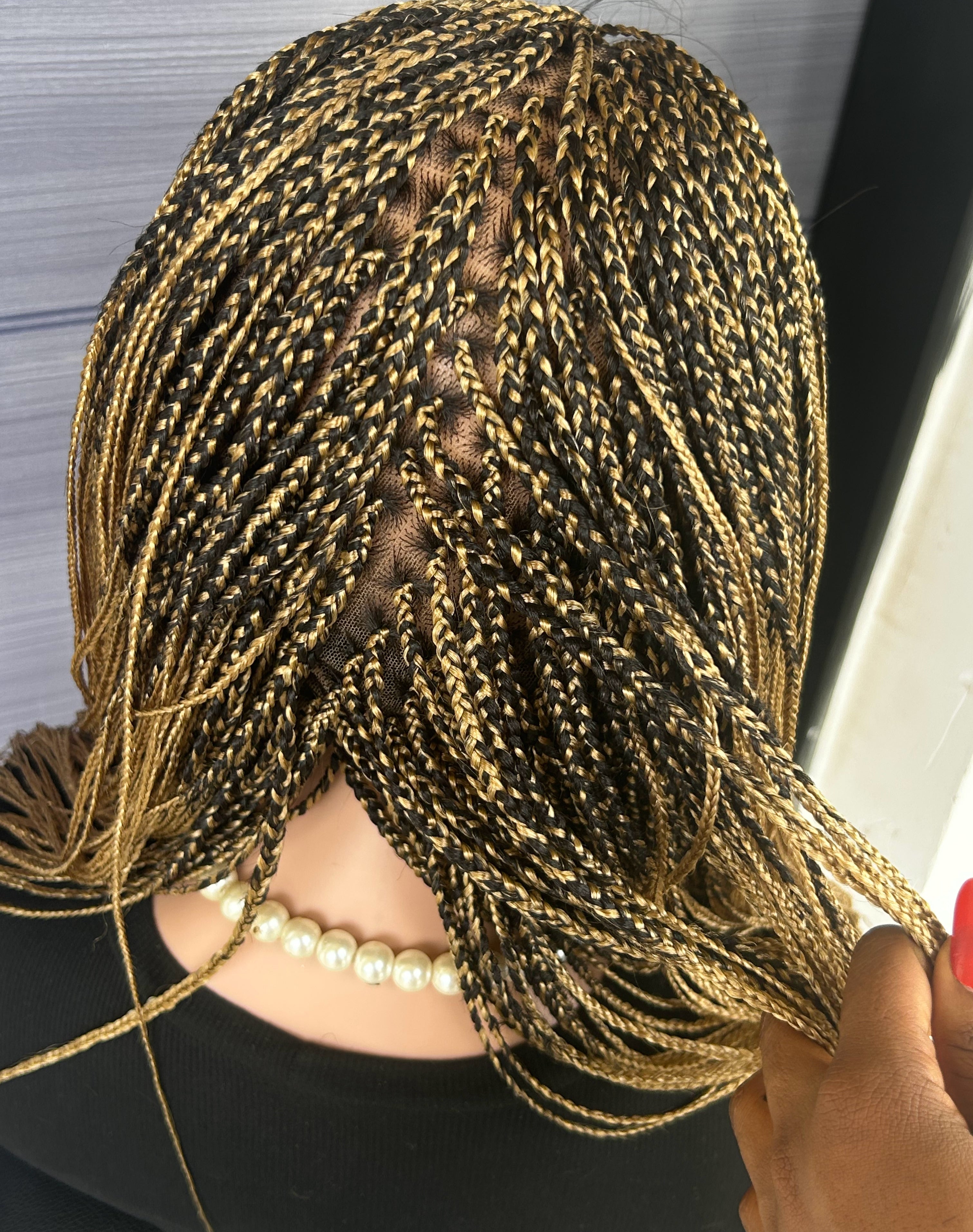 Blonde Mini Box Braid Wig – Handmade Full Lace Braided Wig for Black Women, African Knotless Micro Braids, Custom Glueless Protective Style