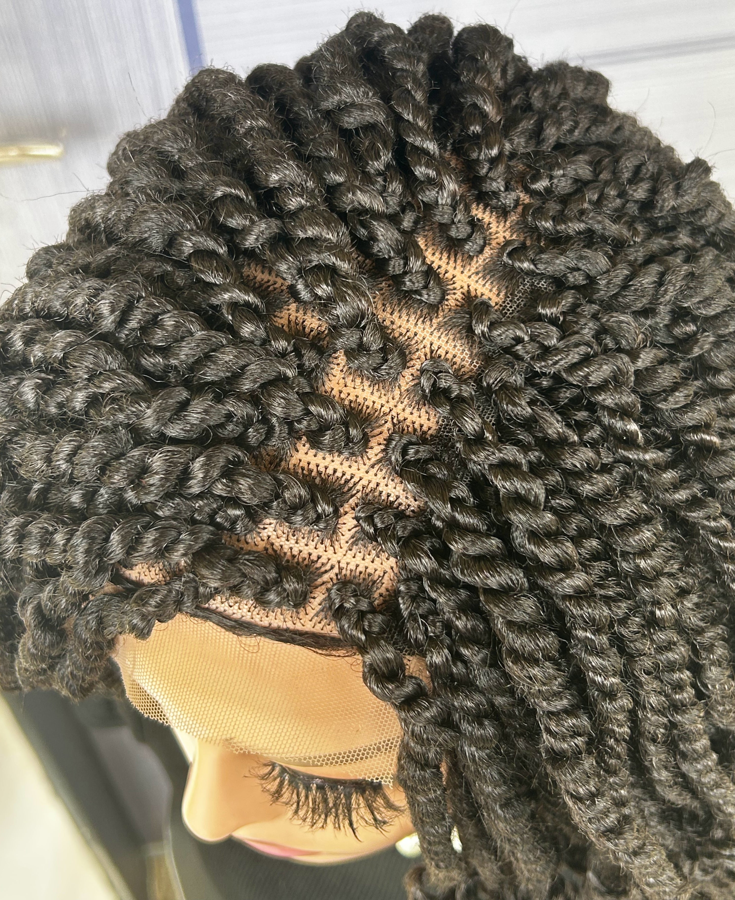 12” Kinky Twist Braided Wig – Short 6x6 Lace Front Wig for Black Women, Handmade Glueless Protective Style, Custom Colors
