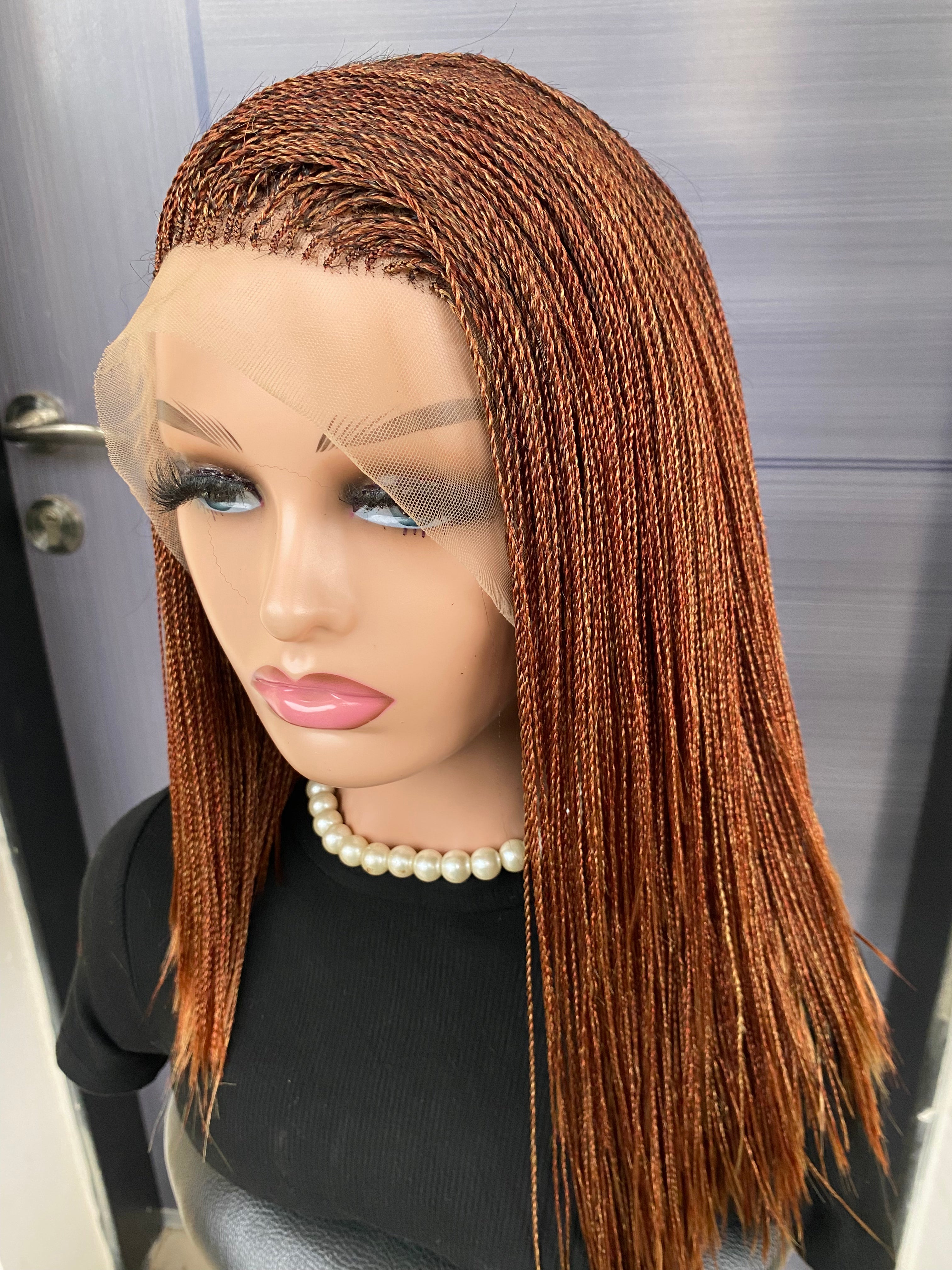 Short Micro Twist Wig – Custom Color Full Lace Braided Wig for Black Women, Handmade Lightweight Glueless Protective Style, Natural Look