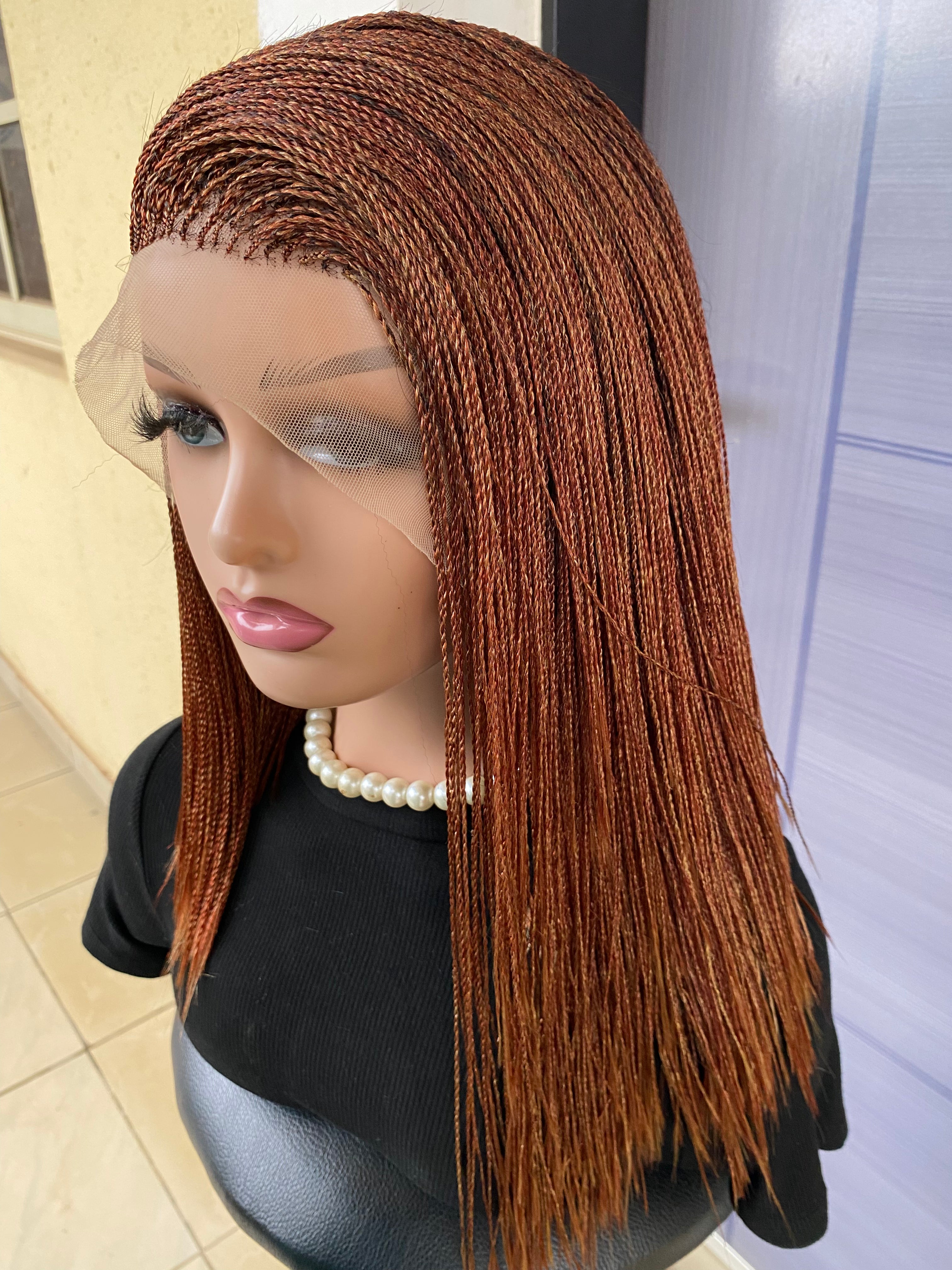 Short Micro Twist Wig – Custom Color Full Lace Braided Wig for Black Women, Handmade Lightweight Glueless Protective Style, Natural Look