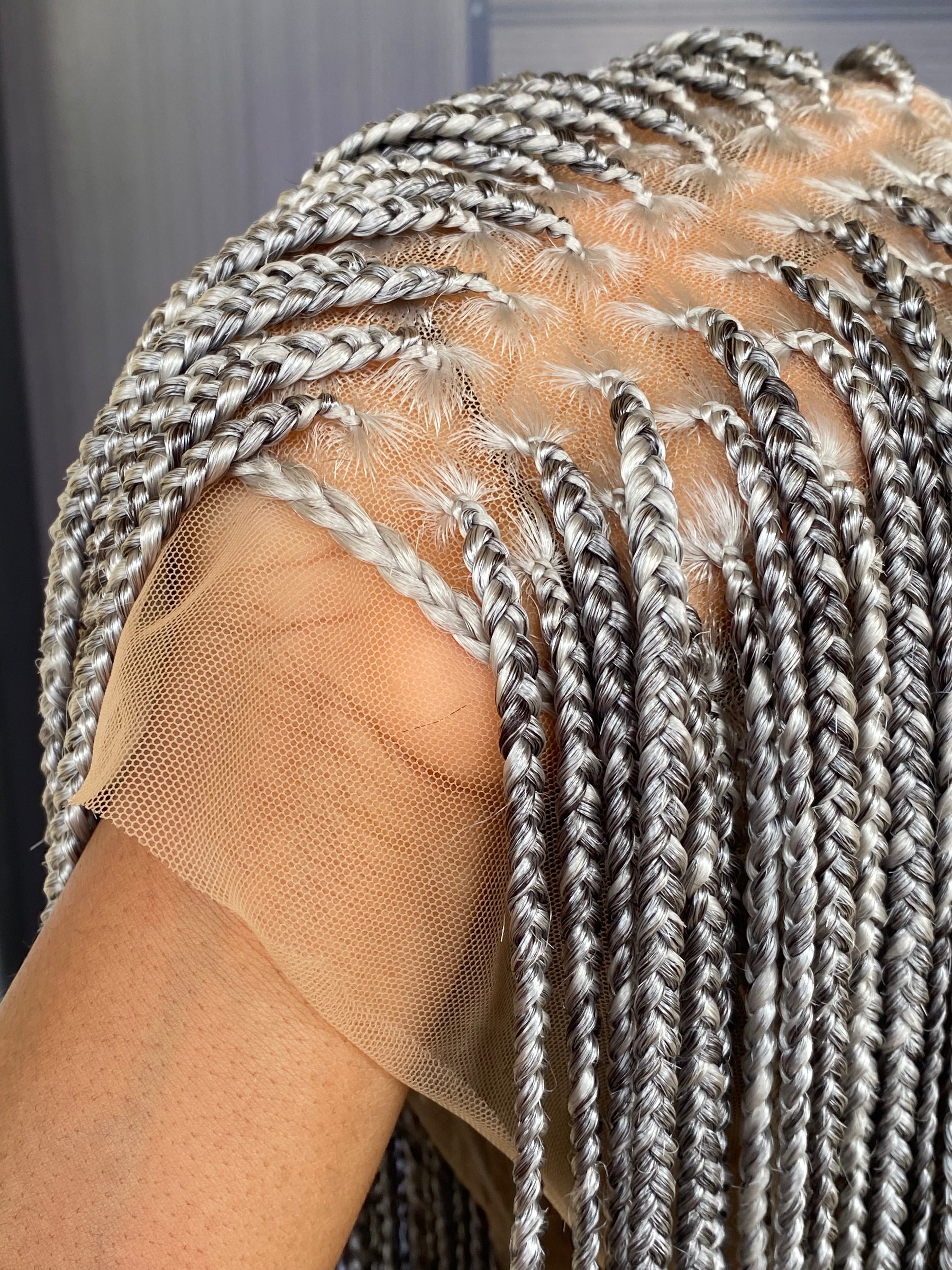 Custom Knotless Braided Wig 30” – Pebble/Black Color Full Lace Braided Wig, Glueless Box Braids, Handmade Protective Style for Black Women