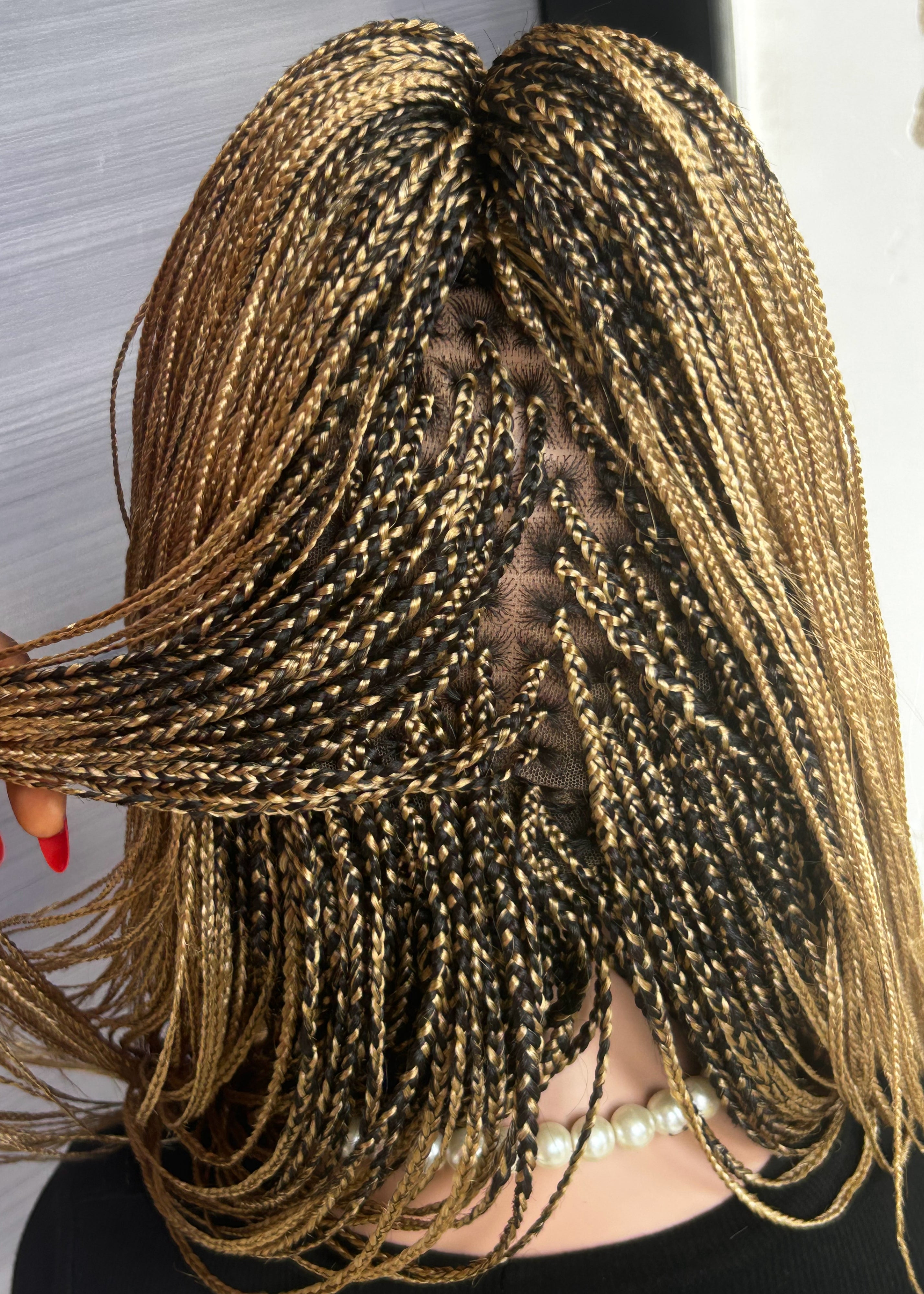 Blonde Mini Box Braid Wig – Handmade Full Lace Braided Wig for Black Women, African Knotless Micro Braids, Custom Glueless Protective Style