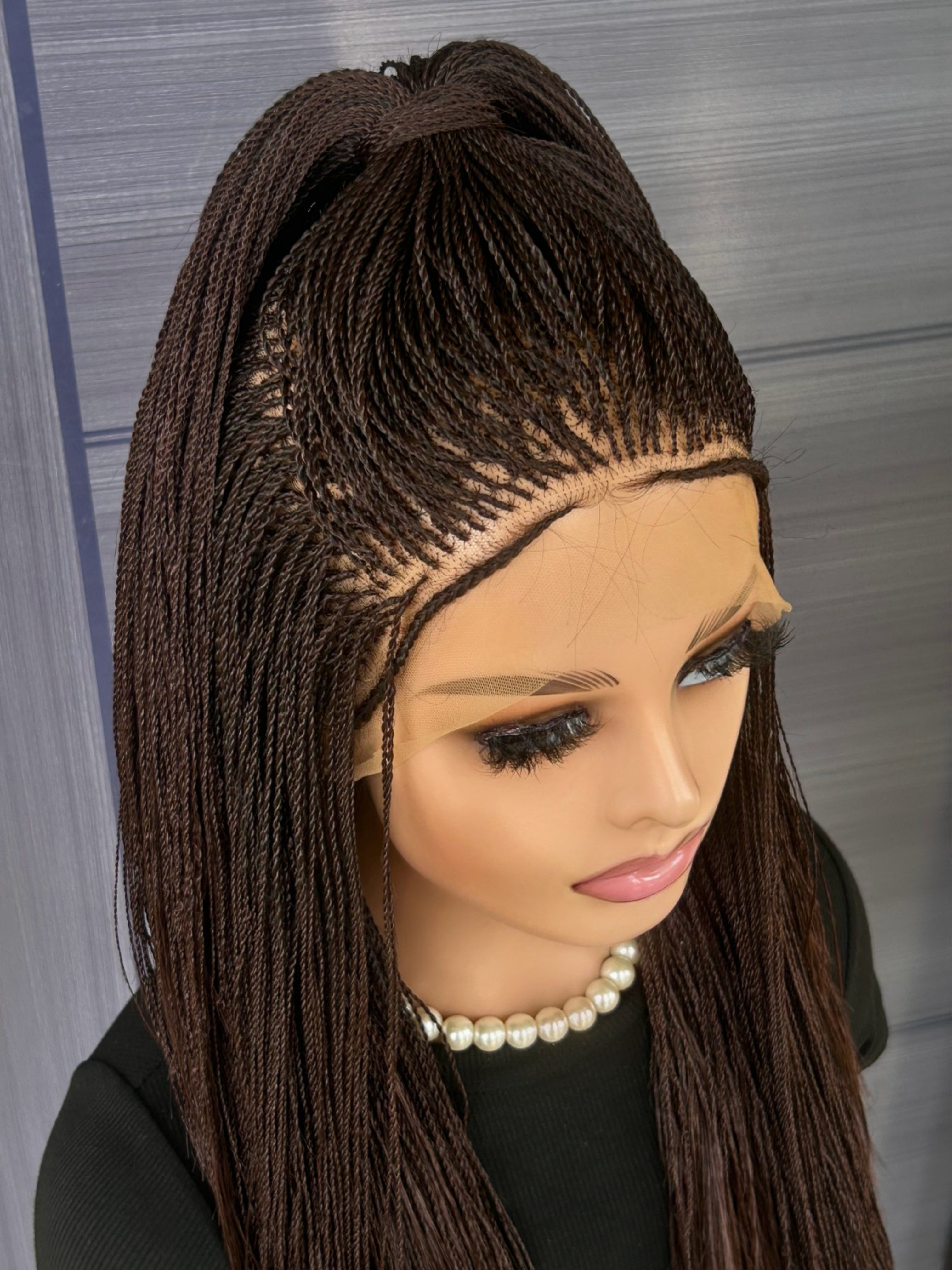 Micro Twist Braided Wig – Full Lace Handmade Wig for Black Women, Color 33 Brown, Lightweight Natural Glueless Protective Style braids wig
