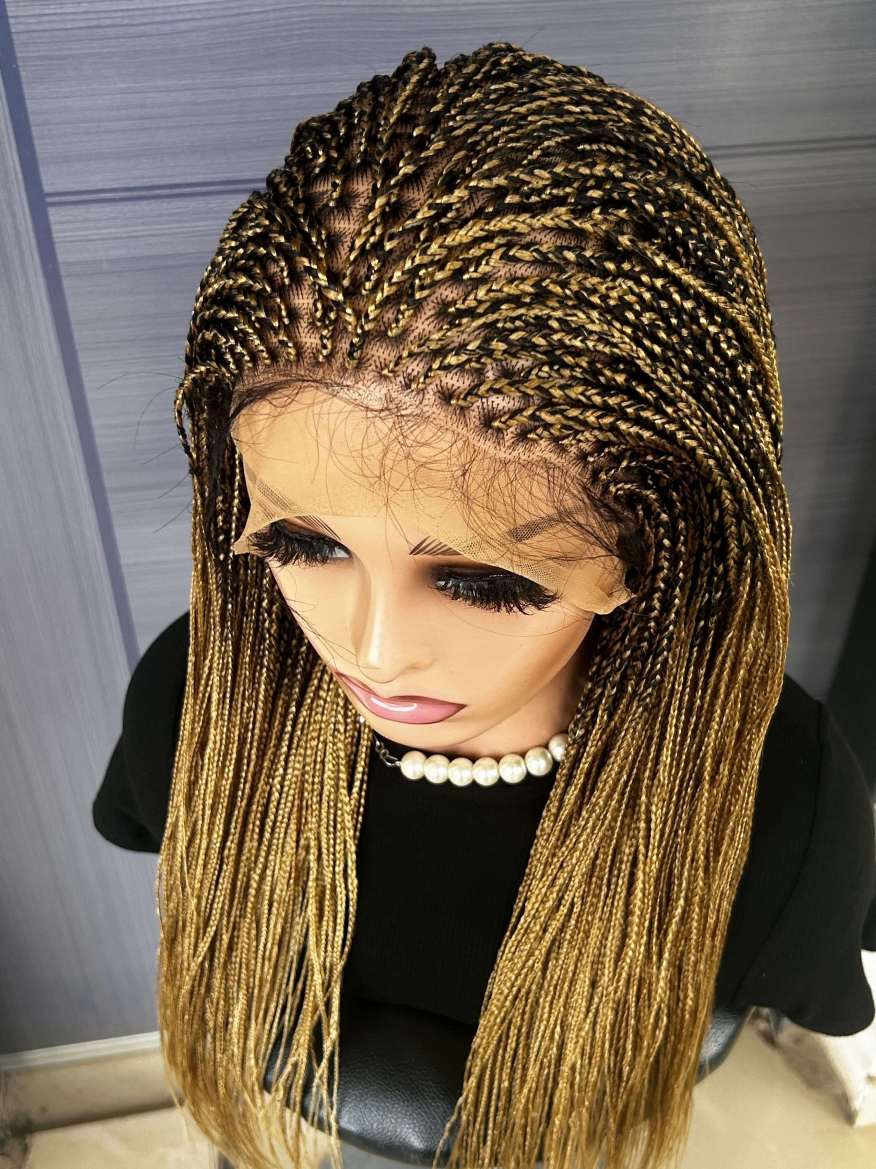 Blonde Mini Box Braid Wig – Handmade Full Lace Braided Wig for Black Women, African Knotless Micro Braids, Custom Glueless Protective Style