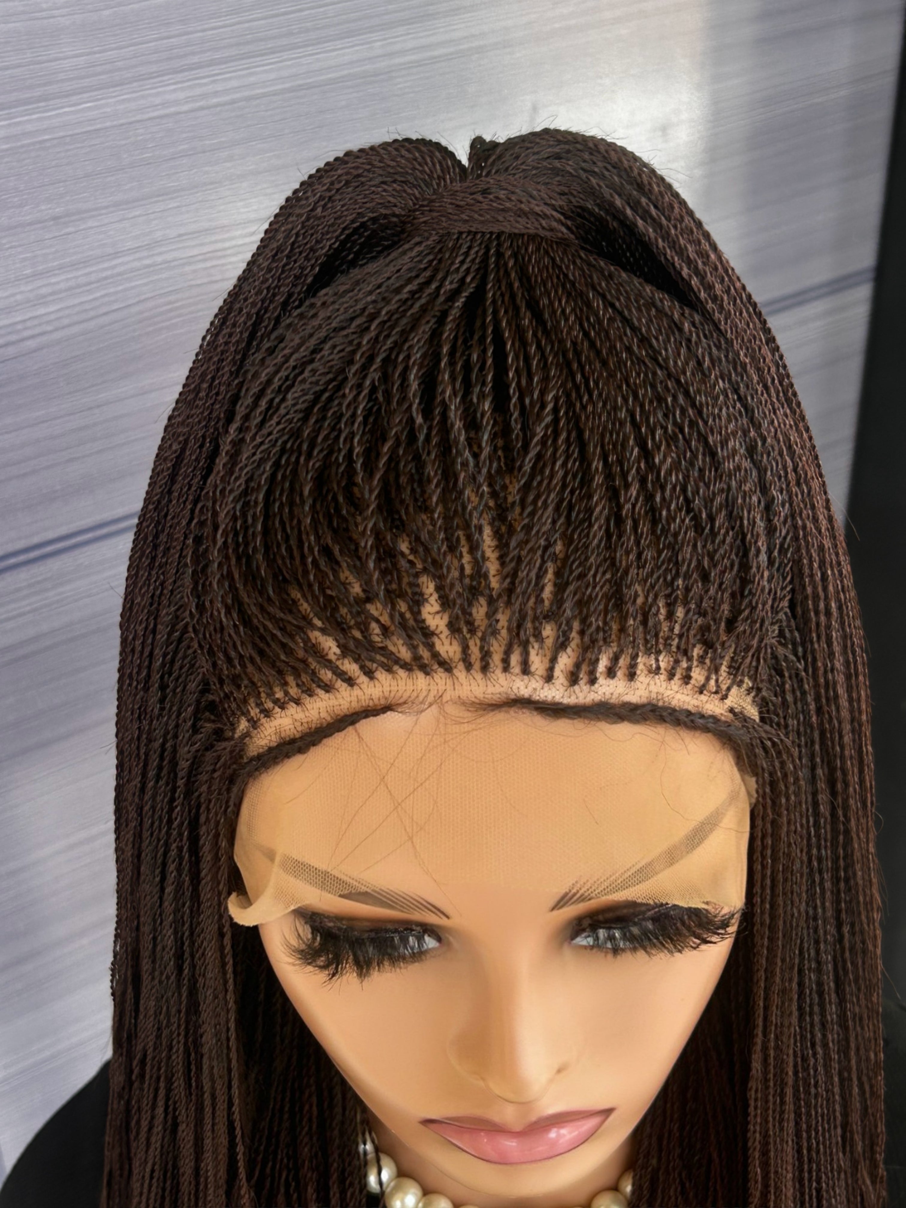 Micro Twist Braided Wig – Full Lace Handmade Wig for Black Women, Color 33 Brown, Lightweight Natural Glueless Protective Style braids wig