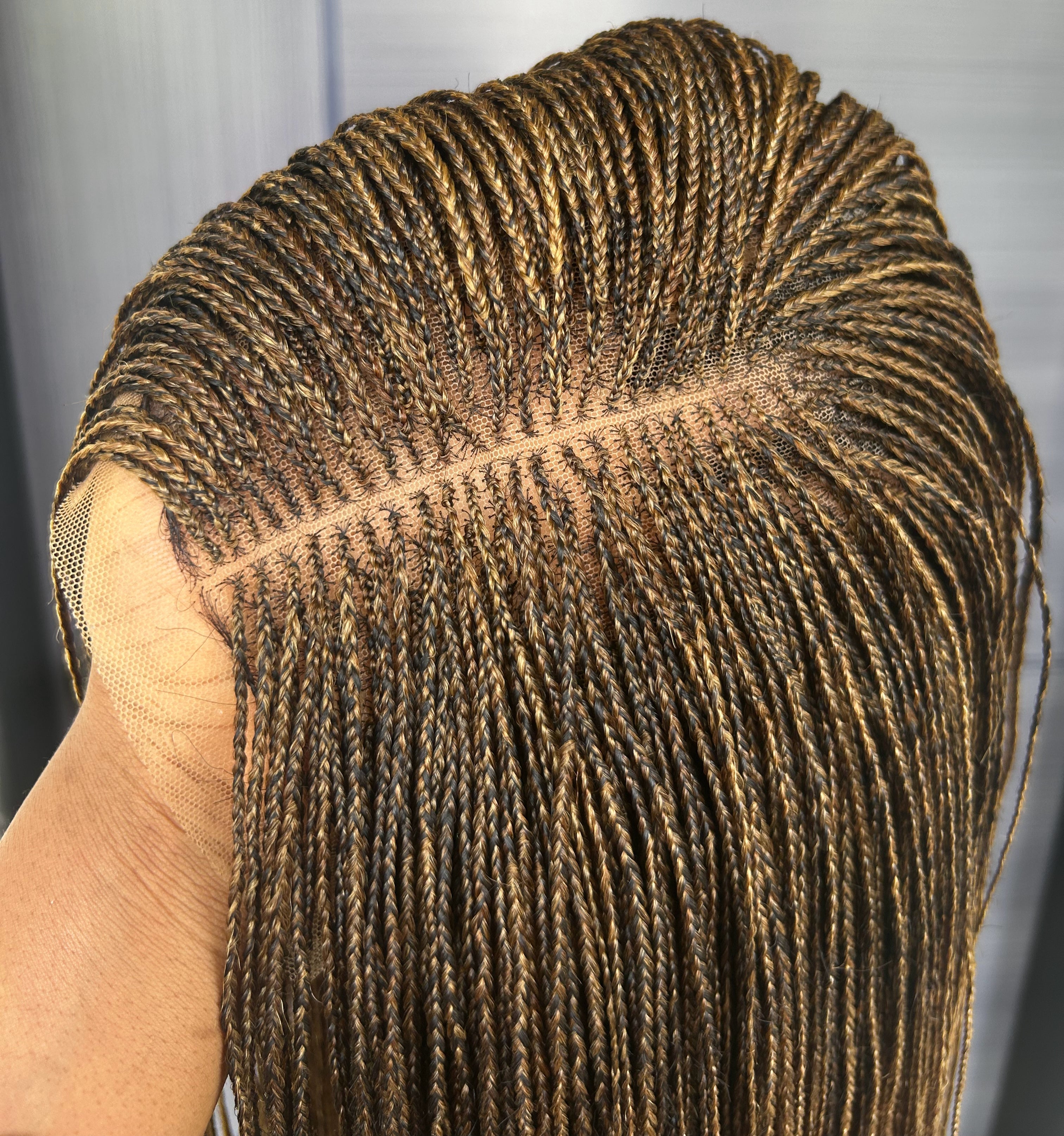 Ready to Ship 30” Micro Braid Wig In Mixed Blonde Color Braided Wig for Black Women, 6x6 Lace Frontal, Glueless Handmade Protective Style