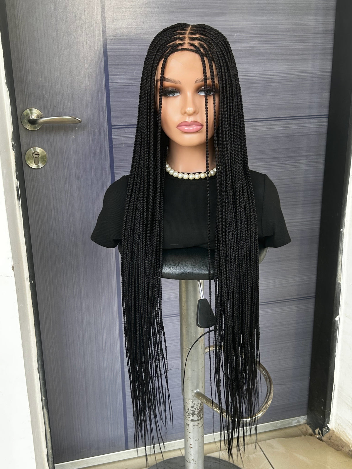 Knotless Braided Wig – Custom Full Lace Wig for Black Women, 30 Inch Micro Box Braid, Senegalese Twist, Glueless Protective Style