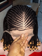 Short Beaded Cornrow Wig for Women – 13x6 Full Frontal Lace Wig – Customizable Length & Color – African Braided Wig – Luxury Handmade Wig