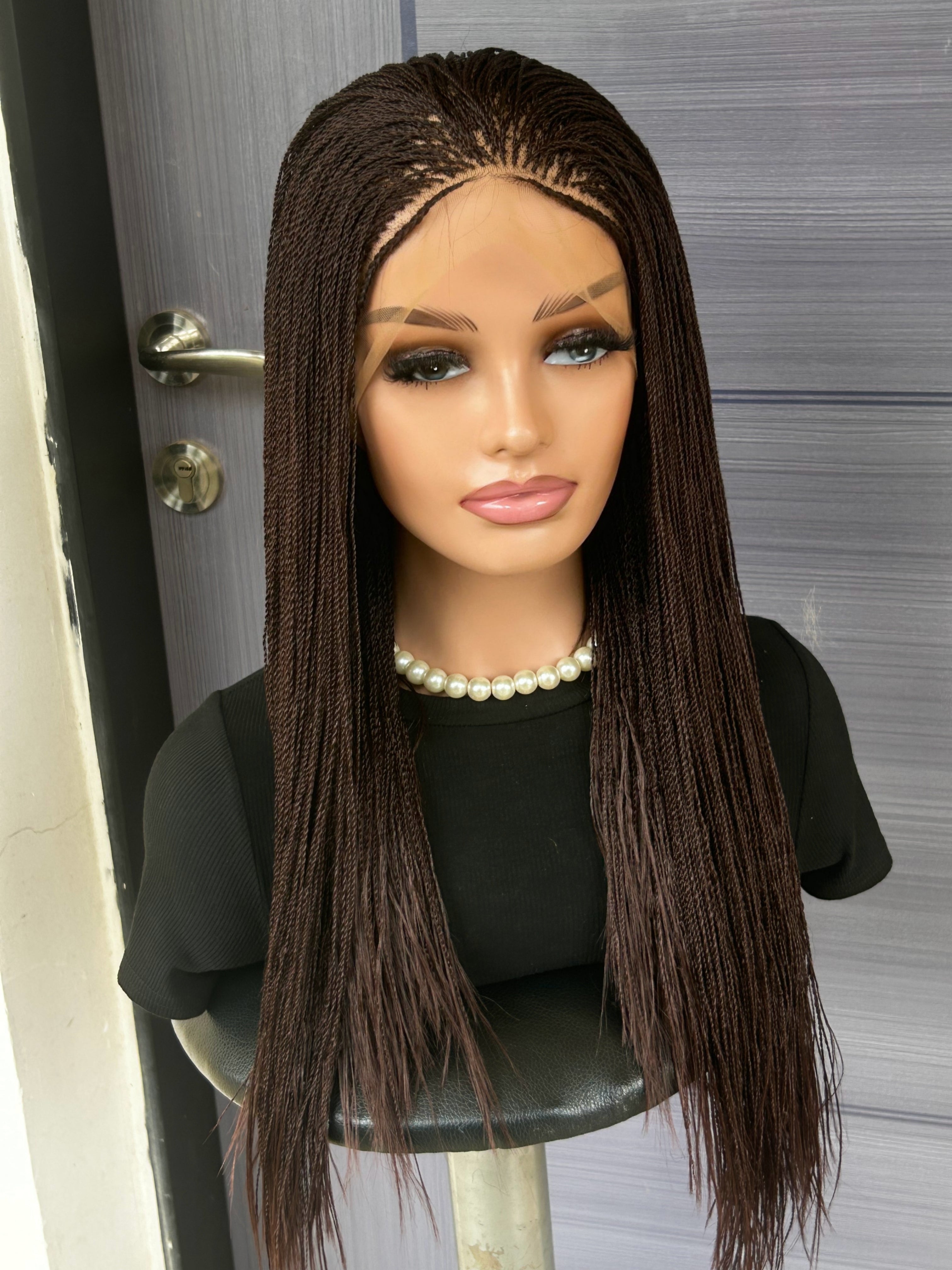 Micro Twist Braided Wig – Full Lace Handmade Wig for Black Women, Color 33 Brown, Lightweight Natural Glueless Protective Style braids wig