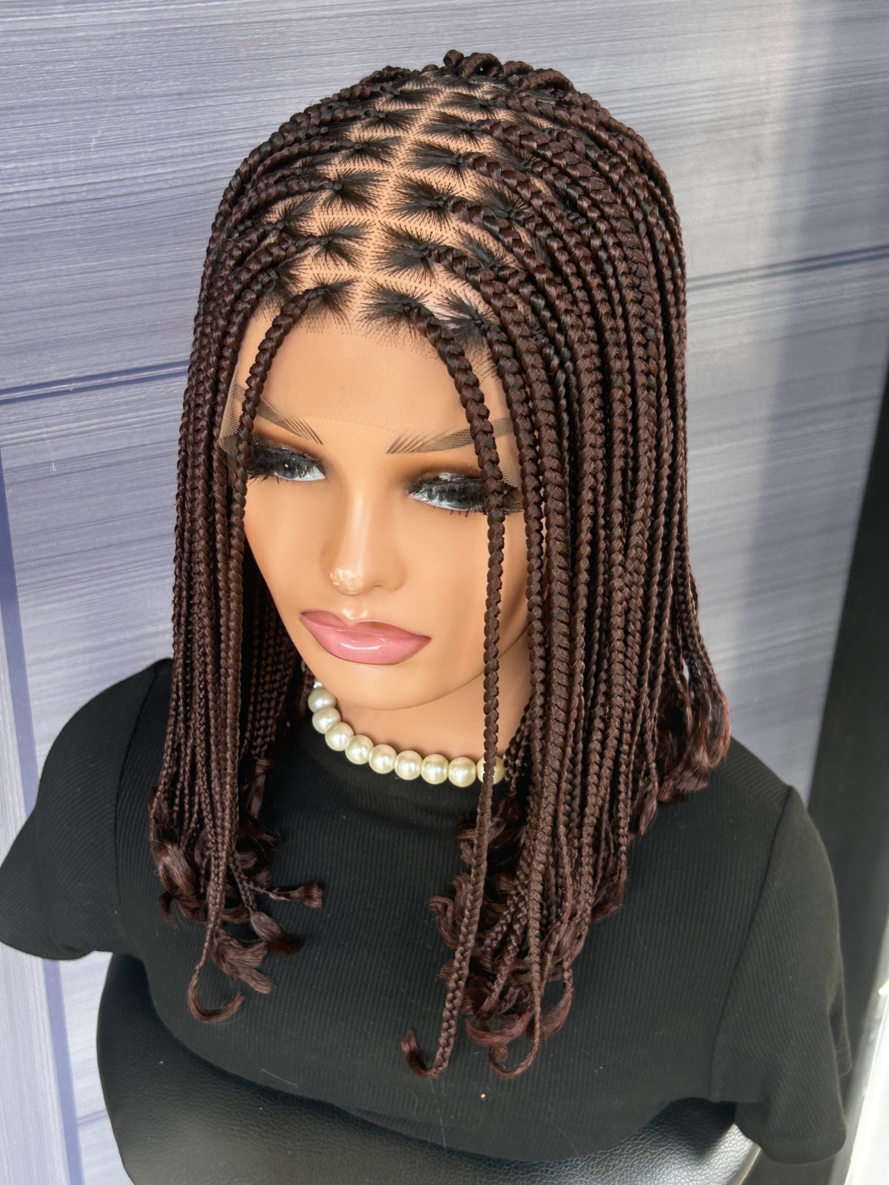 12” Bob Box Braid Wig – Short Braided Wig for Black Women, 13x6 Lace Front, Custom Colors, Glueless Protective Style, Handmade Wig