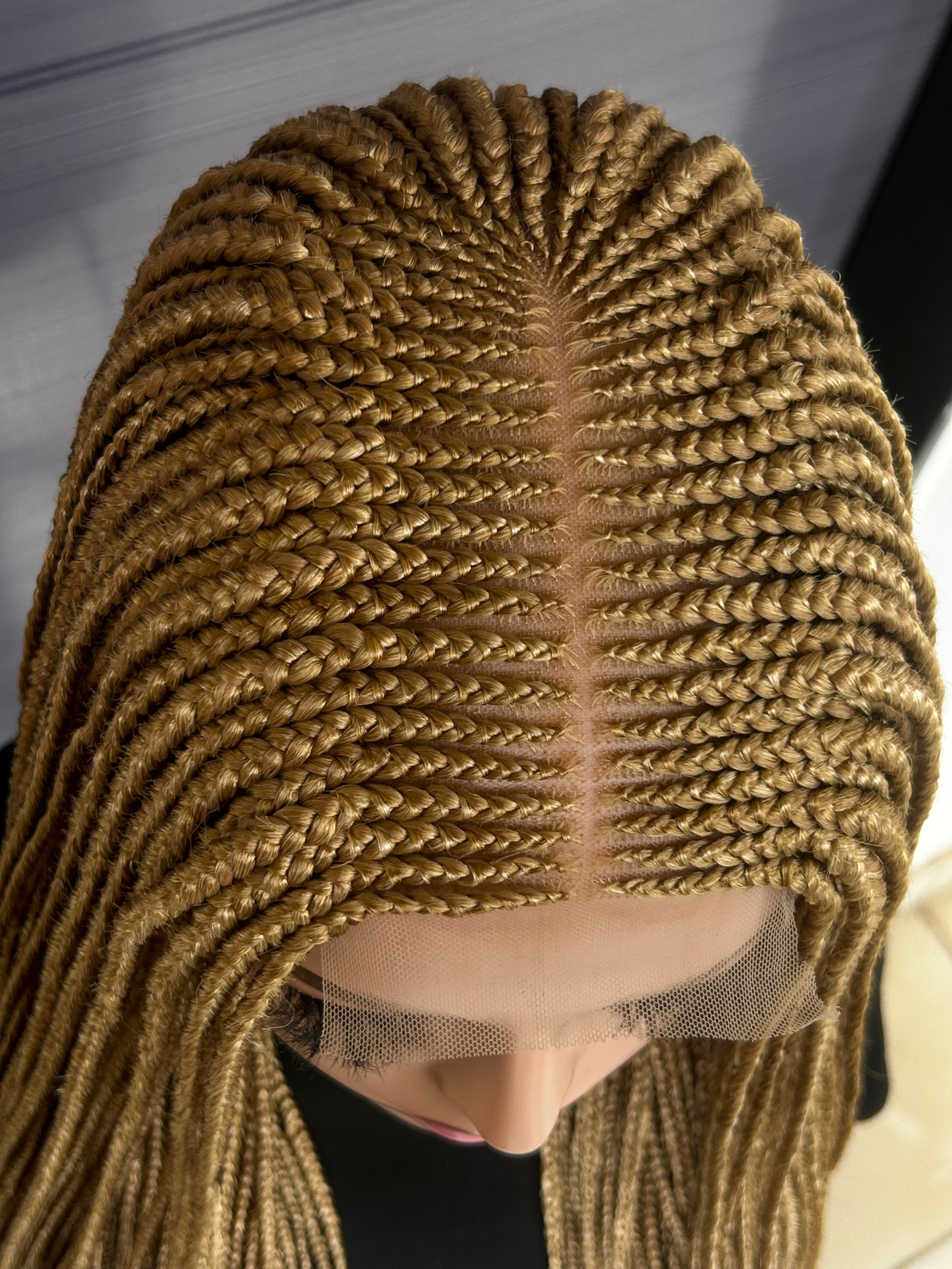 Mixed Blonde Cornrow Braided Wig – 30”Glueless 2x6 Lace Front Wig for Black Women, Custom Lace Box Braids, Protective Style, Handmade