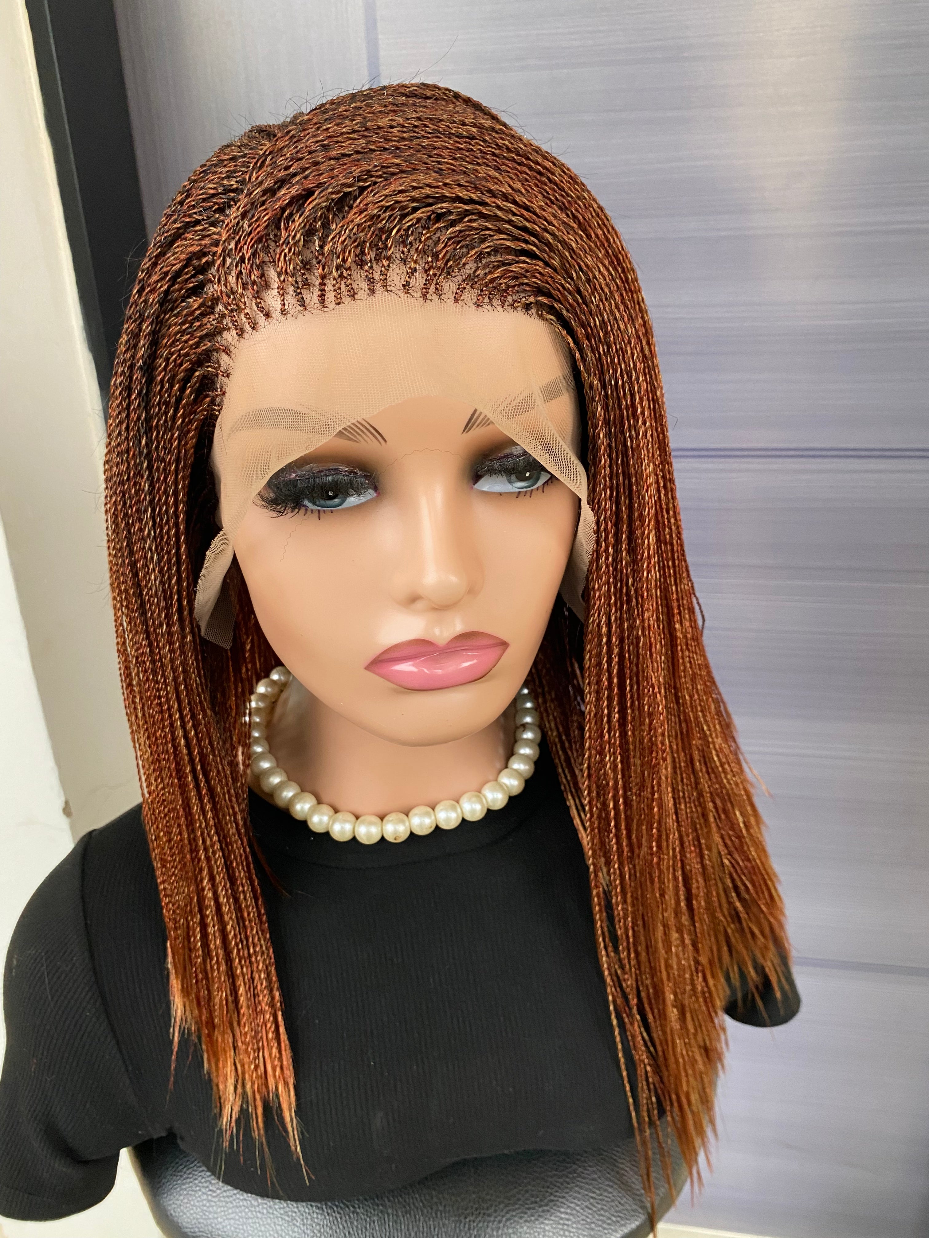 Short Micro Twist Wig – Custom Color Full Lace Braided Wig for Black Women, Handmade Lightweight Glueless Protective Style, Natural Look